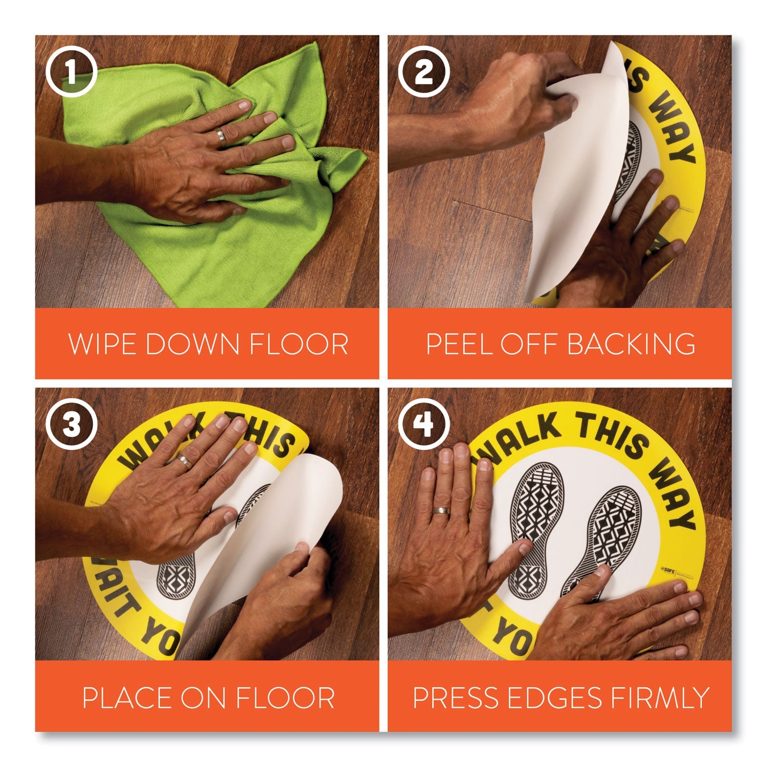 Tabbies® Besafe Messaging Education Floor Signs, Leave Some Space; Stay At Arms Length; Be Safe, 12" Dia, White/blue, 6/pack