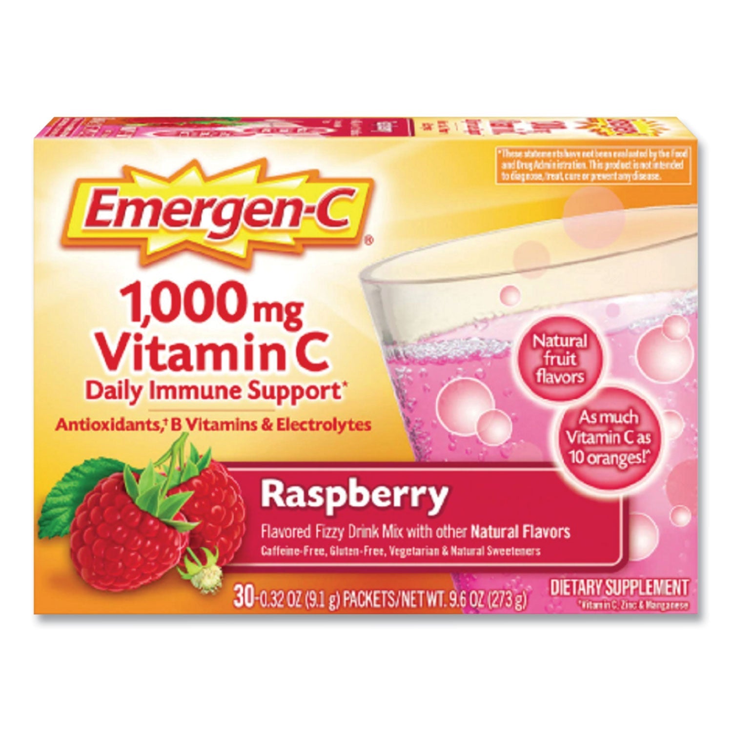 Emergen-C® Original Formula, Raspberry, 0.32 Oz Packet, 30 Packets/box