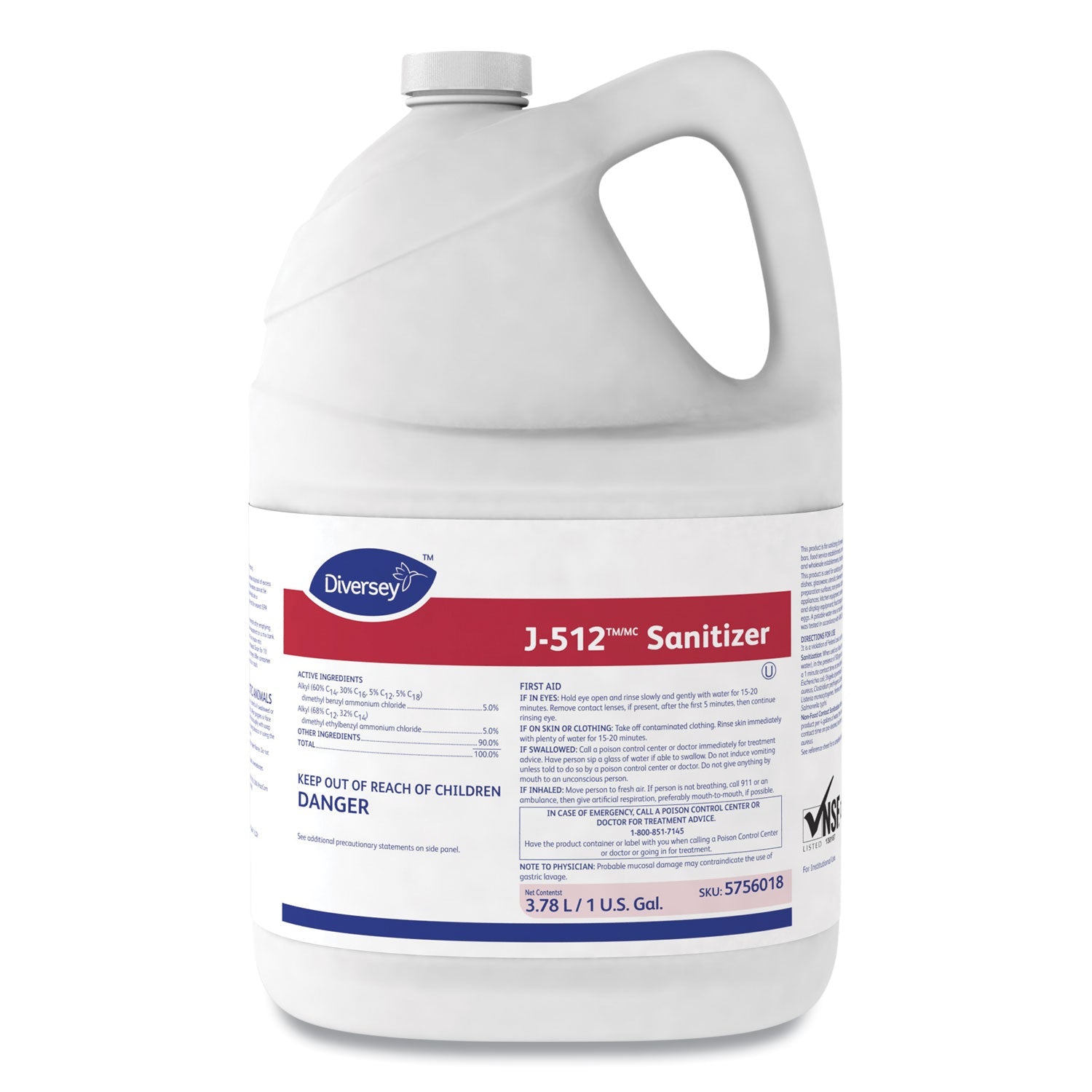 Diversey™ J-512tm/mc Sanitizer, 1 Gal Bottle, 4/carton