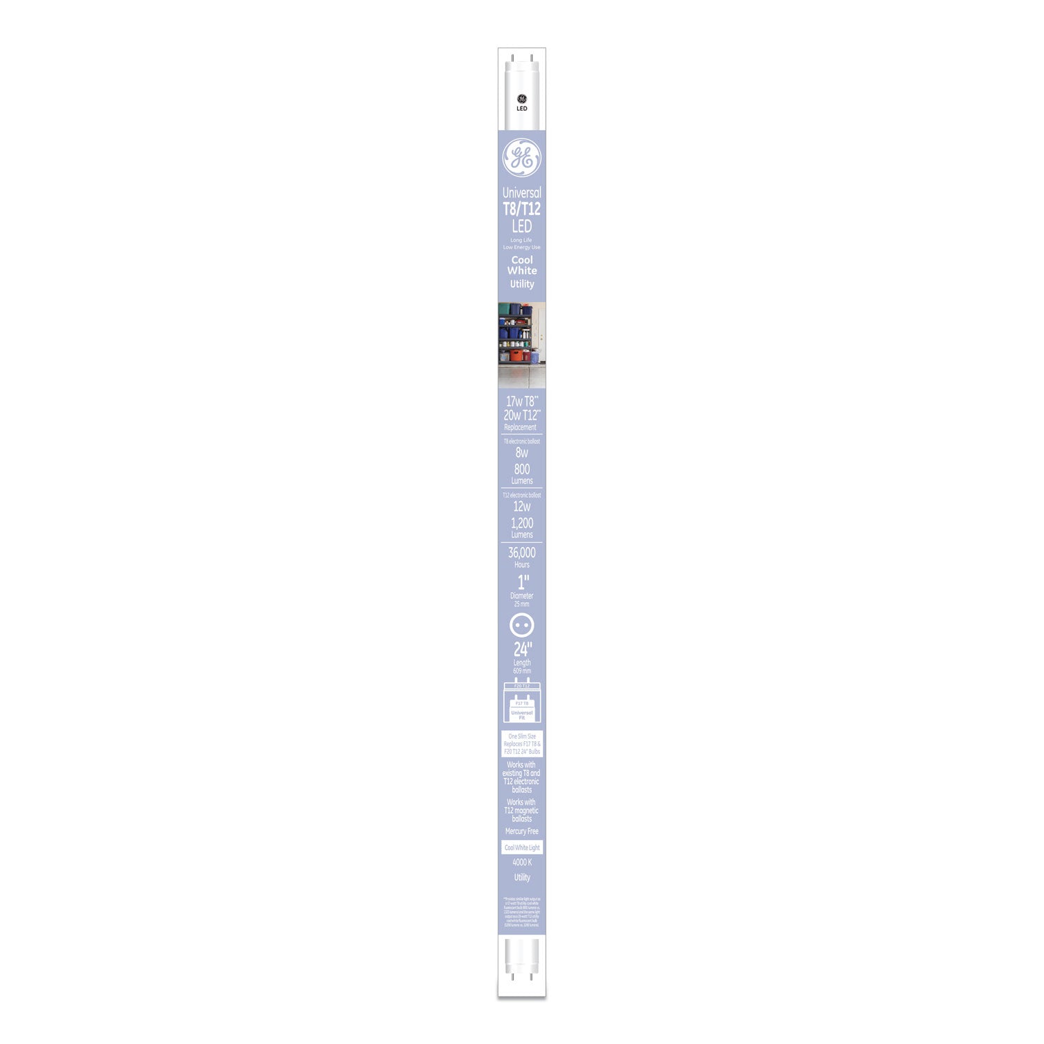 GE T8 LED Tube | 24" 8W | Cool White | 6-Pack