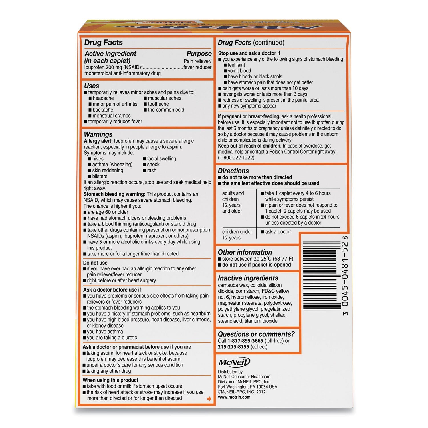 Motrin® IB Ibuprofen Tablets, Two-Pack, 50 Packs/box