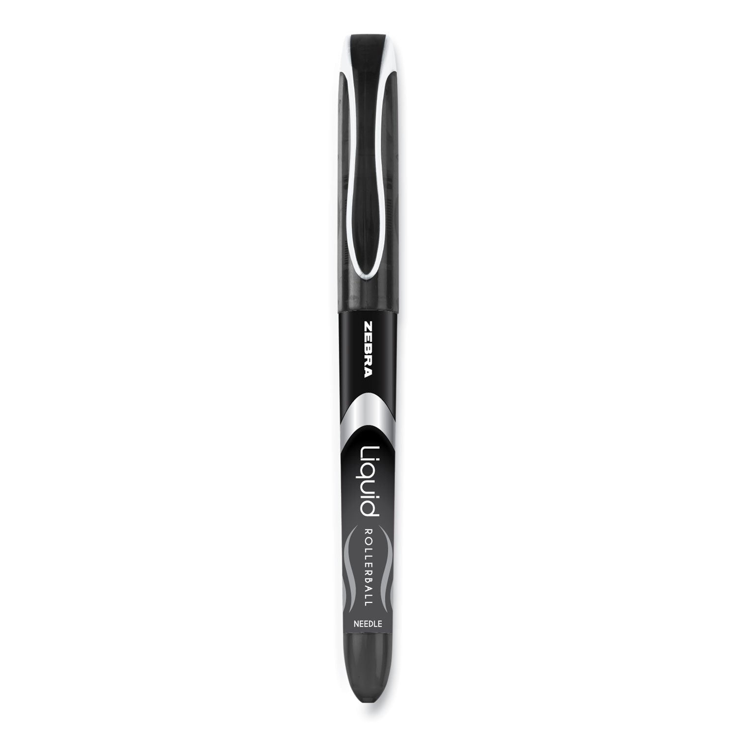 Zebra® Liquid Ink Rollerball Pen, Stick, Extra-Fine 0.5 mm, Black Ink, Black/Silver Barrel, 12/Pack