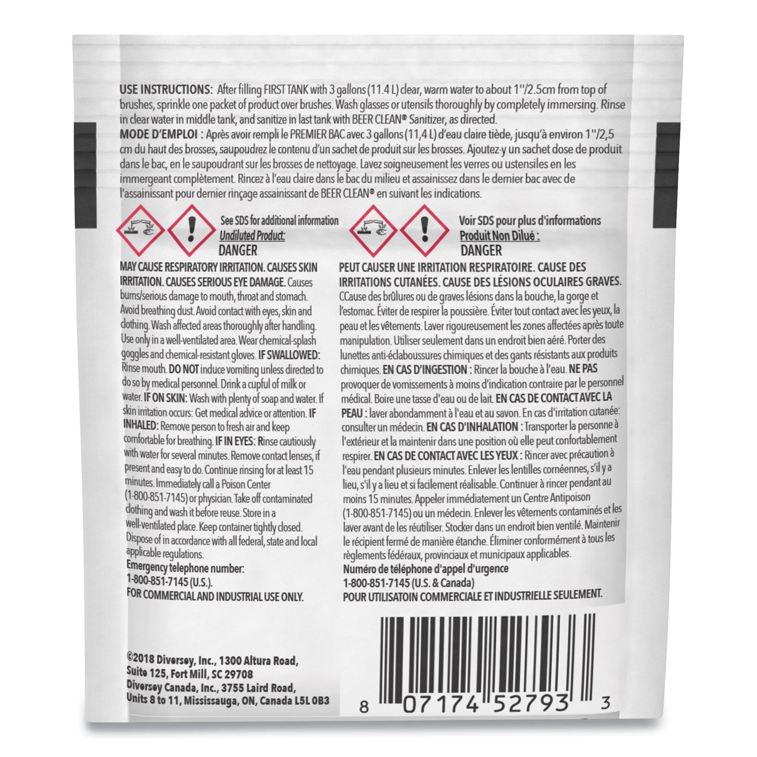 Diversey™ Beer Clean Glass Cleaner, Powder, 0.5 Oz Packet, 100/carton