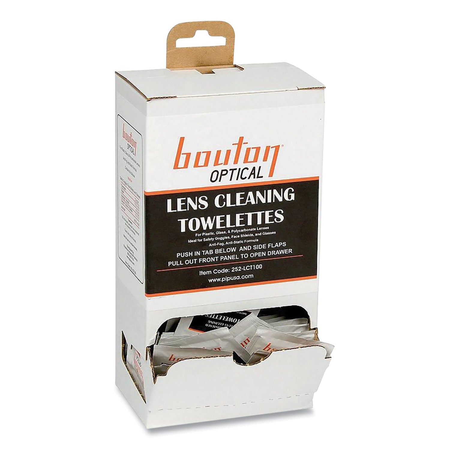 Bouton® Optical Lens Cleaning Towelettes, Individually Wrapped In Dispenser Box, 100/box
