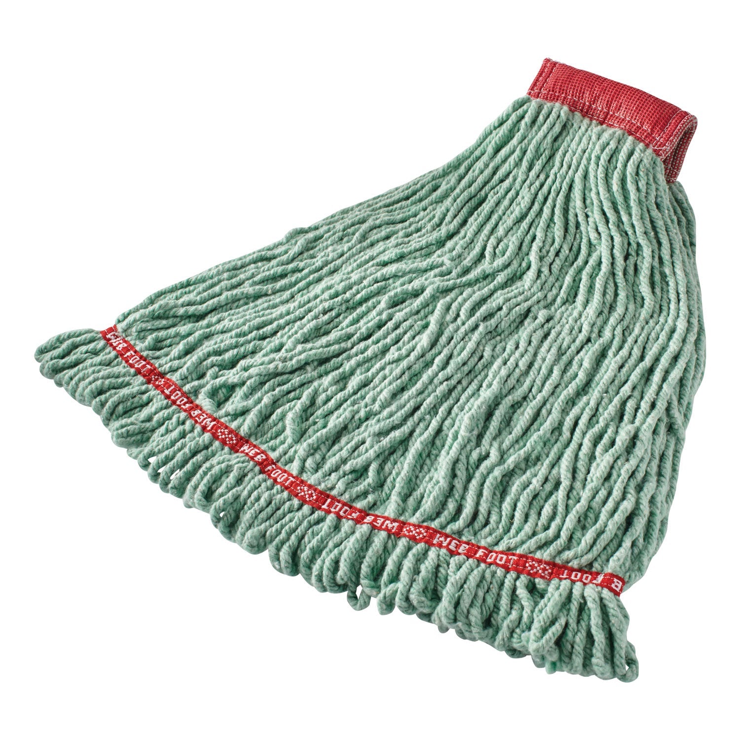 Rubbermaid® Commercial Web Foot Shrinkless Looped-End Wet Mop Head, Cotton/synthetic, Large, Green, 5" Red Headband
