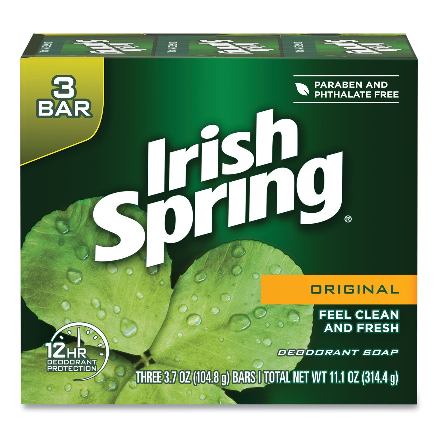 Irish Spring® Bar Soap, Clean Fresh Scent, 3.75 Oz, 3 Bars/pack, 18 Packs/carton