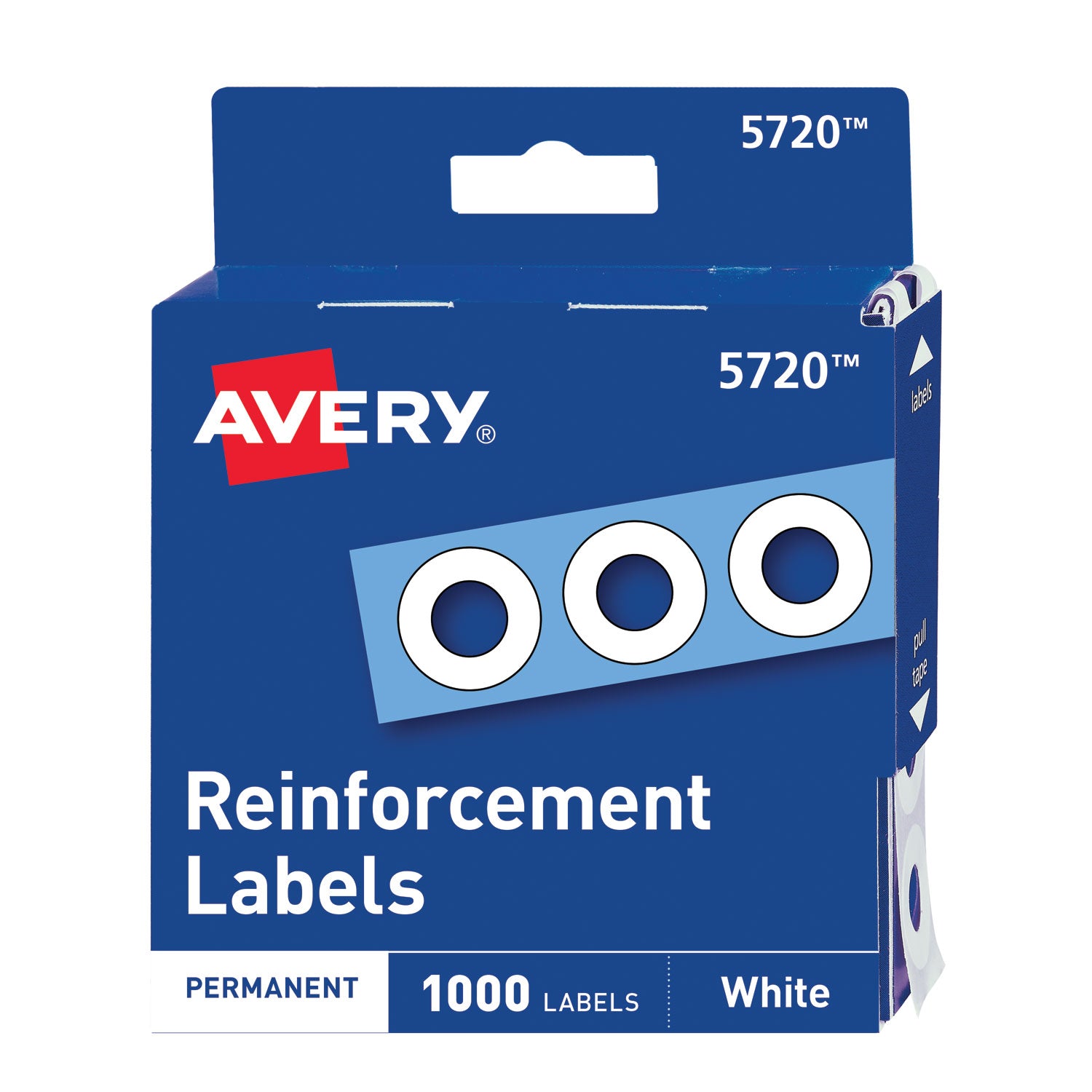 Avery® Dispenser Pack Hole Reinforcements, 0.25" Dia, White, 1,000/Pack, (5720)