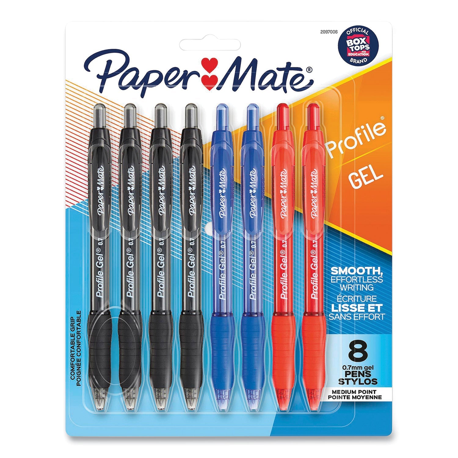 Paper Mate® PROFILE GEL PEN, RETRACTABLE, MEDIUM 0.7 MM, ASSORTED INK AND BARREL COLORS, 8/PACK