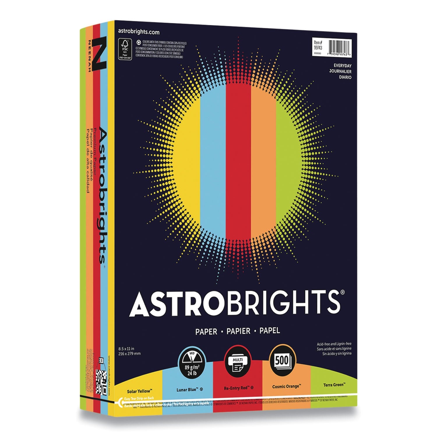Astrobrights® Color Paper, 24 lb Bond Weight, 8.5 x 11, Assorted Everyday Colors, 500/Ream