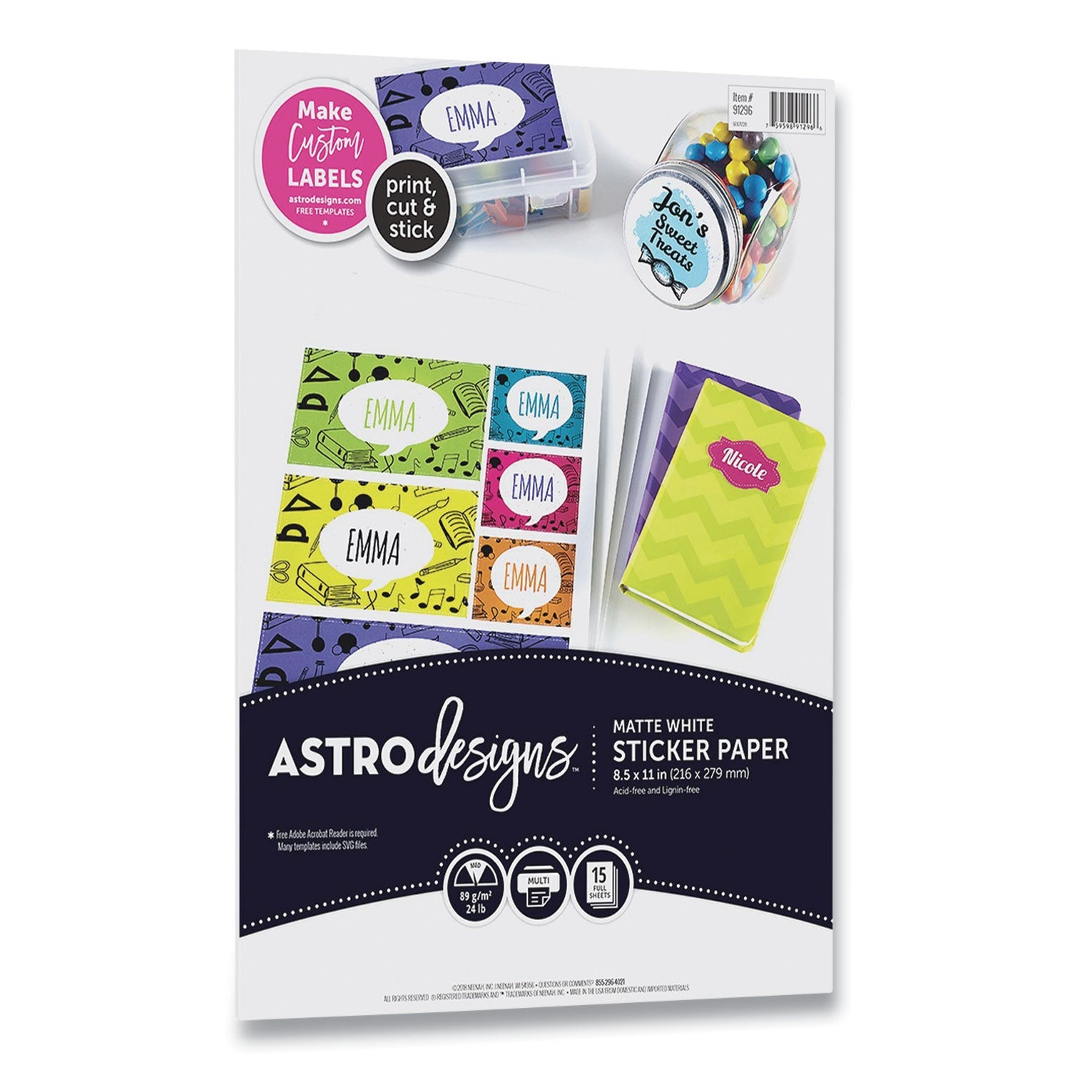 Astrobrights® Astrodesigns Sticker Paper Labels, Inkjet/laser Printers, 8.5 X 11, White, 15/pack