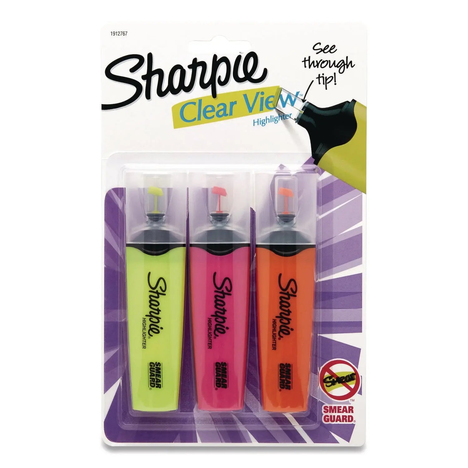 Sharpie® Clearview Tank-Style Highlighter, Assorted Ink Colors, Chisel Tip, Assorted Barrel Colors, 3/pack