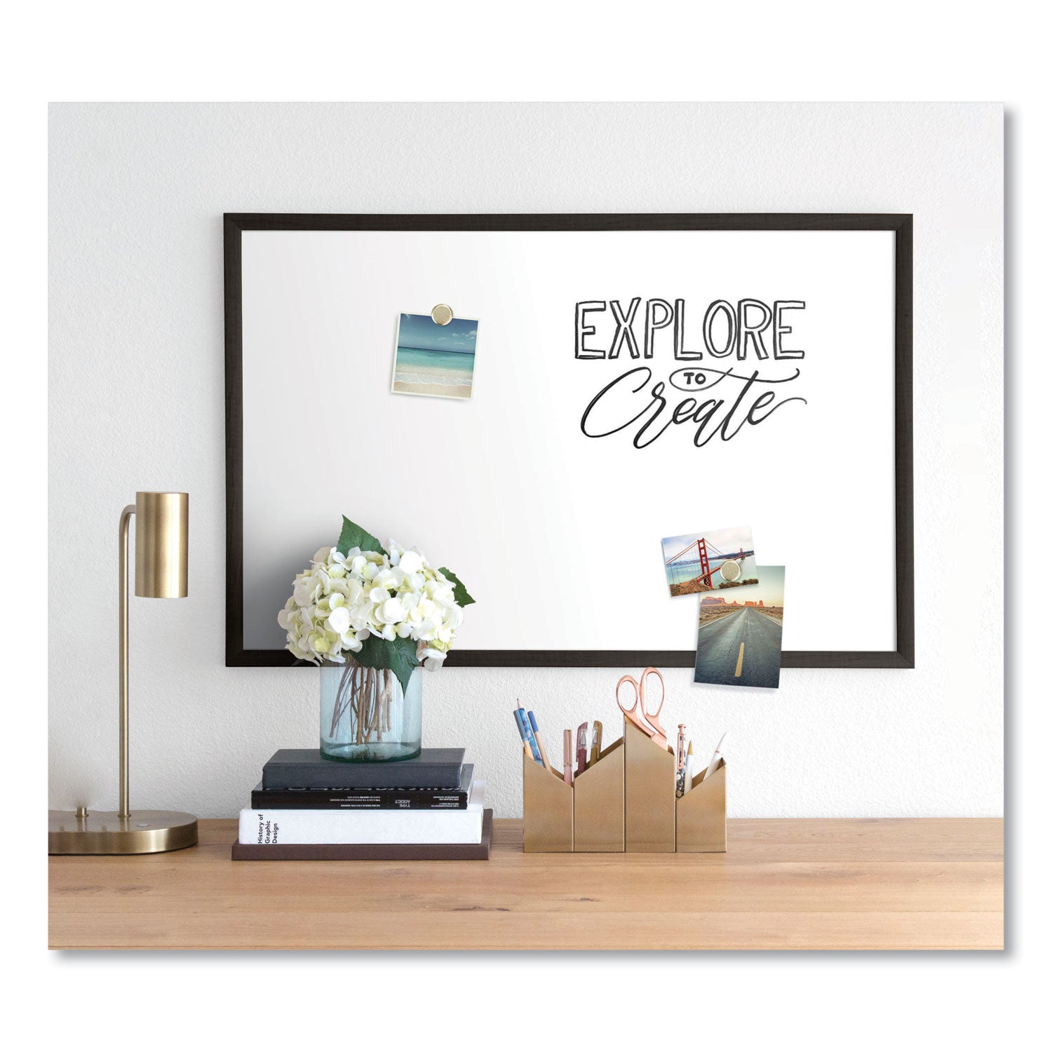 U Brands Magnetic Dry Erase Board with Wood Frame, 36" x 24" (Actual Size: 35" x 23"), White Surface, Black Wood Frame