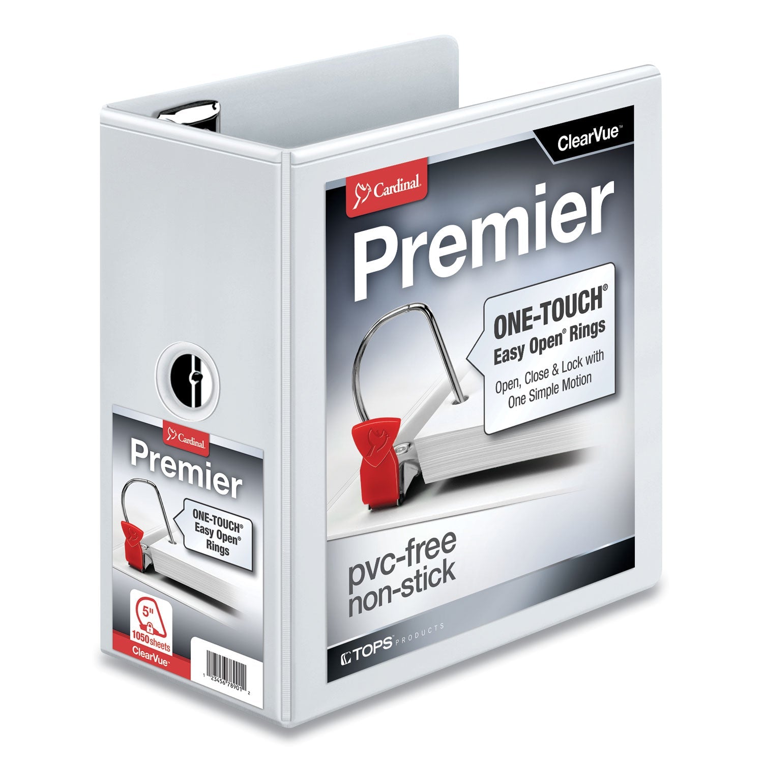 Cardinal® Premier Easy Open Clearvue Locking Slant-D Ring Binder, 3 Rings, 5" Capacity, 11 X 8.5, White