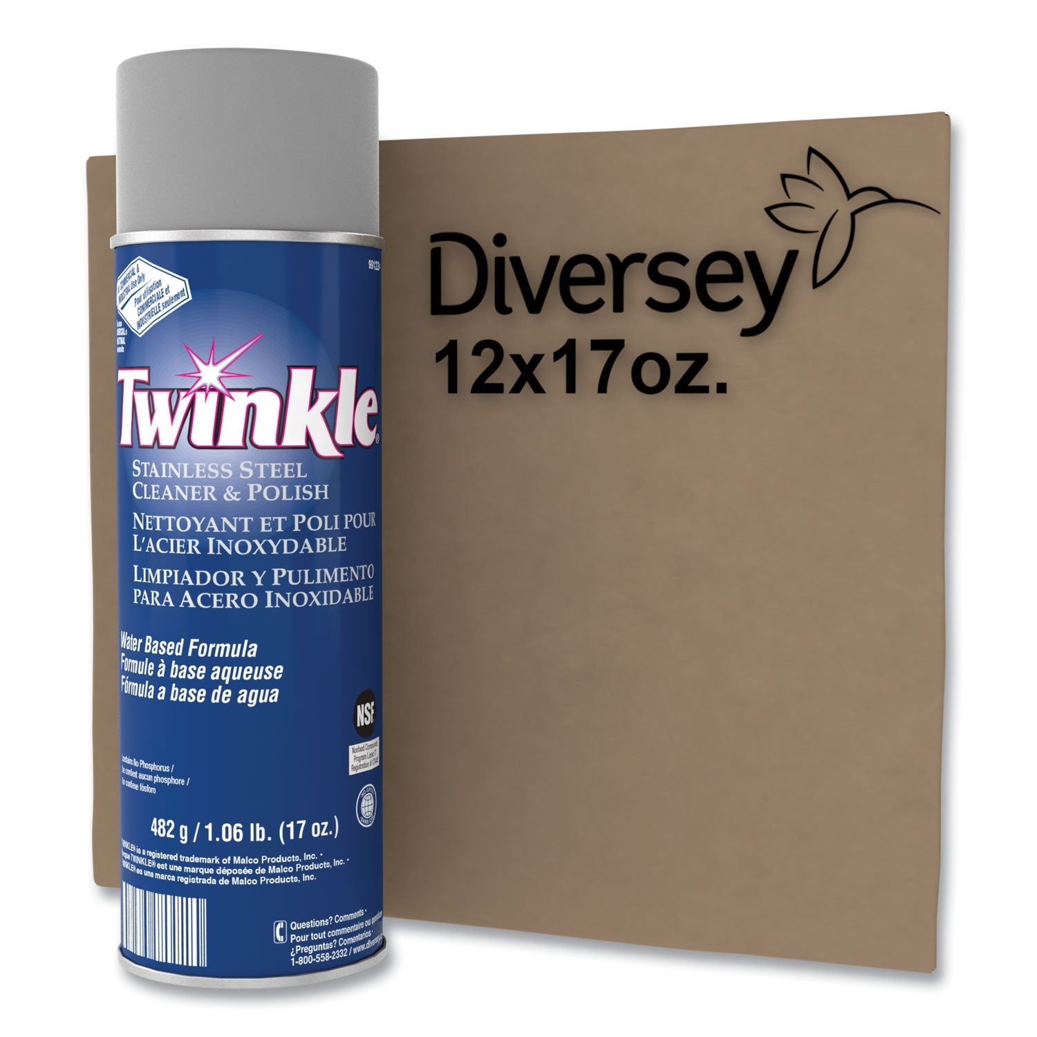 Twinkle® Stainless Steel Cleaner And Polish, 17 Oz Aerosol Spray, 12/carton
