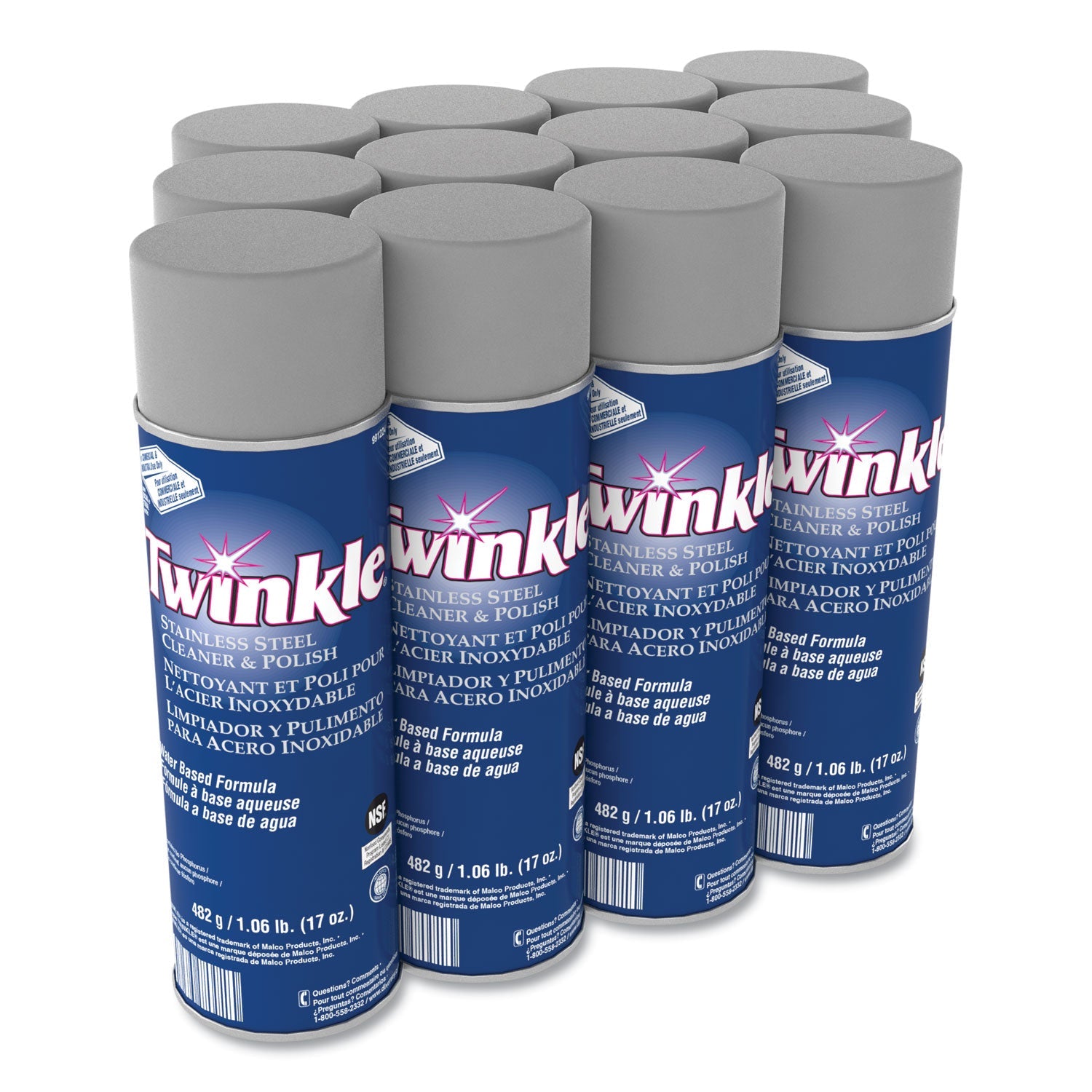 Twinkle® Stainless Steel Cleaner And Polish, 17 Oz Aerosol Spray, 12/carton