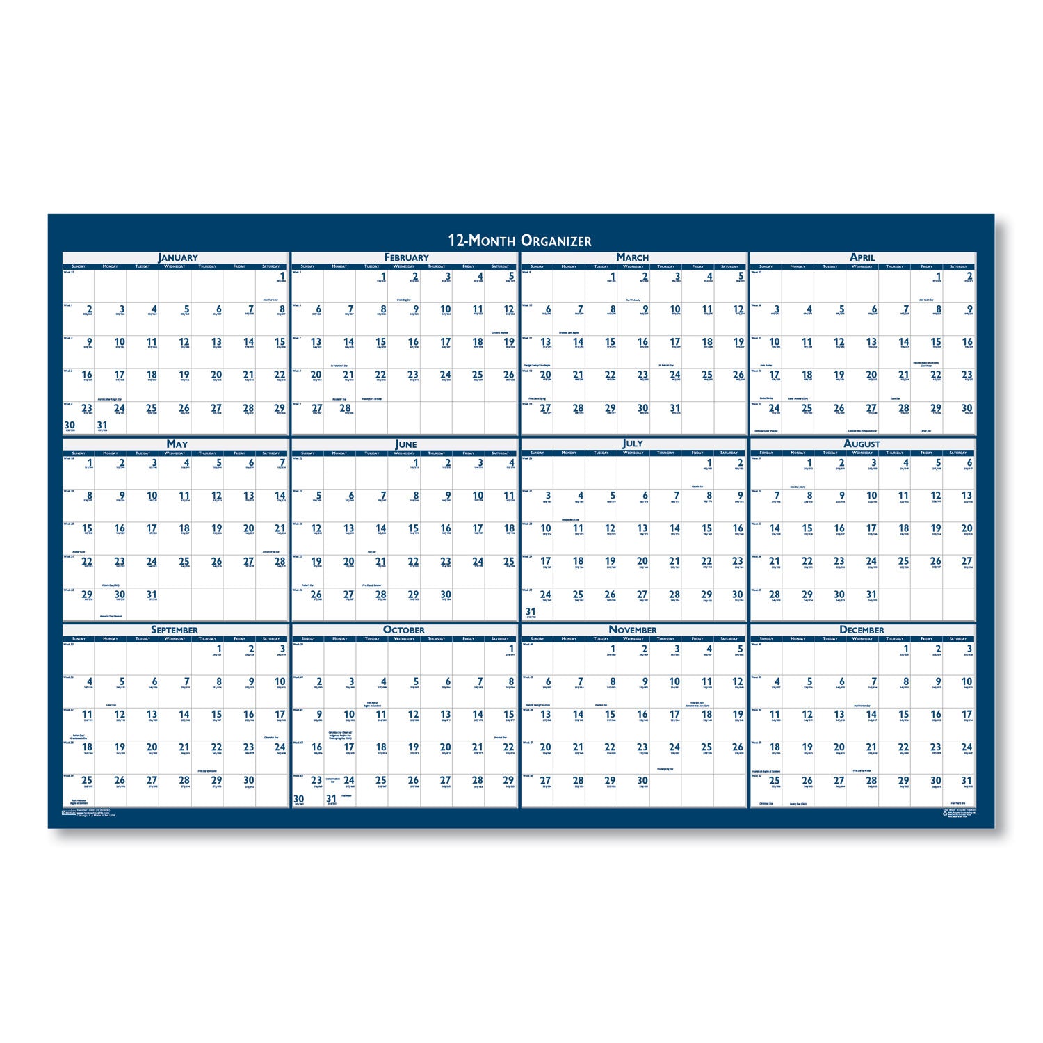 House of Doolittle™ Recycled Poster Style Reversible/Erasable Yearly Wall Calendar, 24 x 37, White/Blue/Gray Sheets, 12-Month (Jan to Dec): 2025