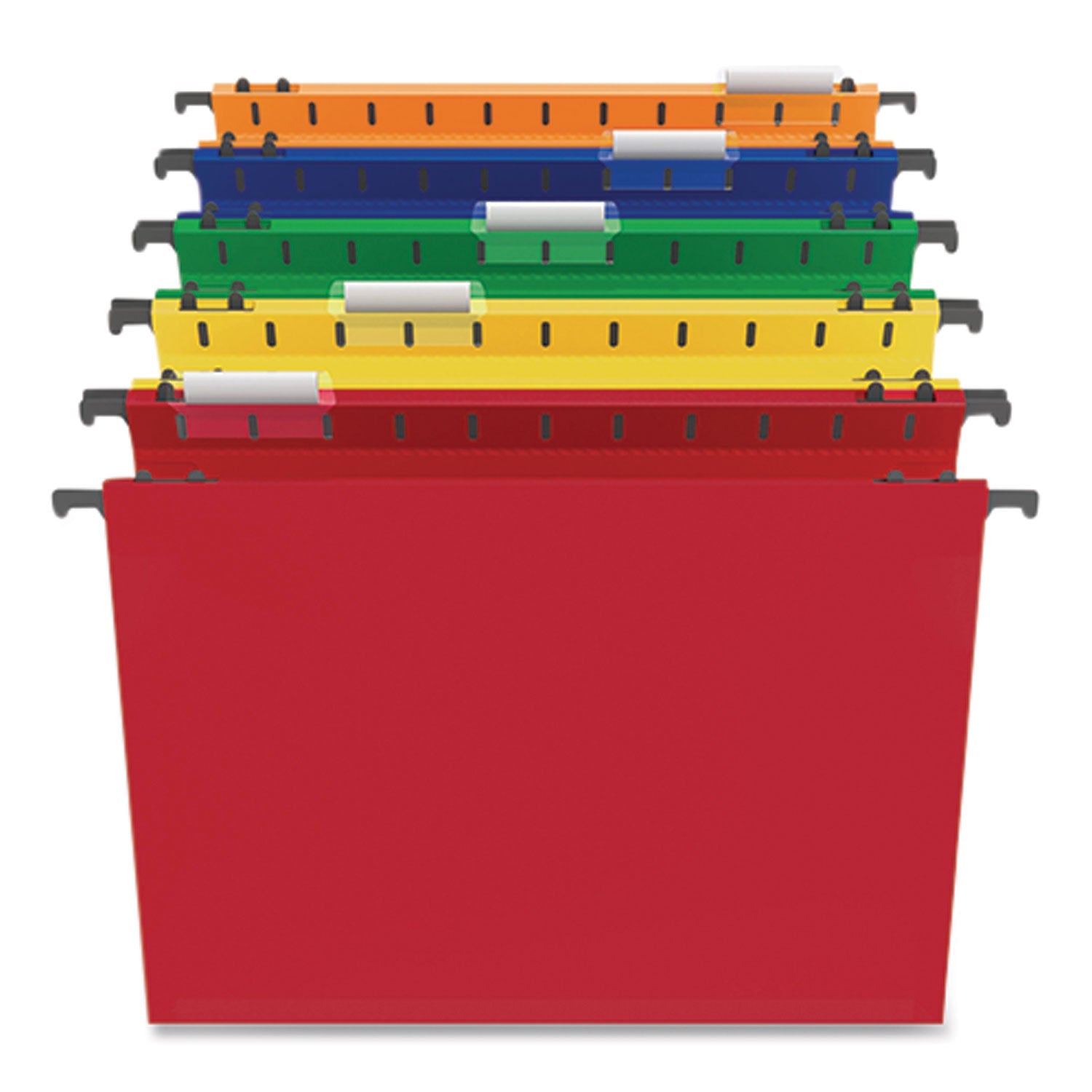 TRU RED™ plastic hanging file pockets, 1 section, letter size, 1/5-cut tabs, assorted colors, 5/pack