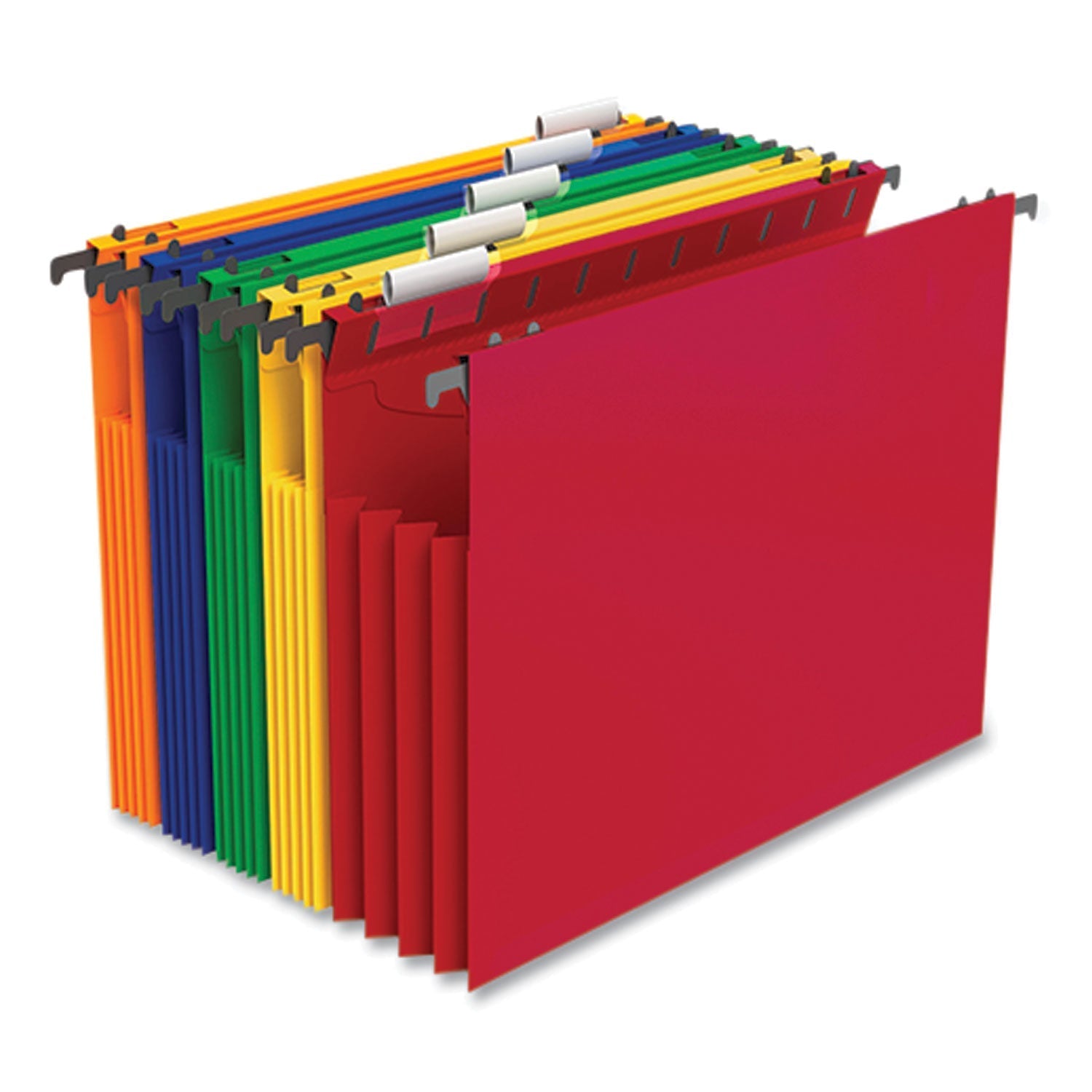 TRU RED™ plastic hanging file pockets, 1 section, letter size, 1/5-cut tabs, assorted colors, 5/pack