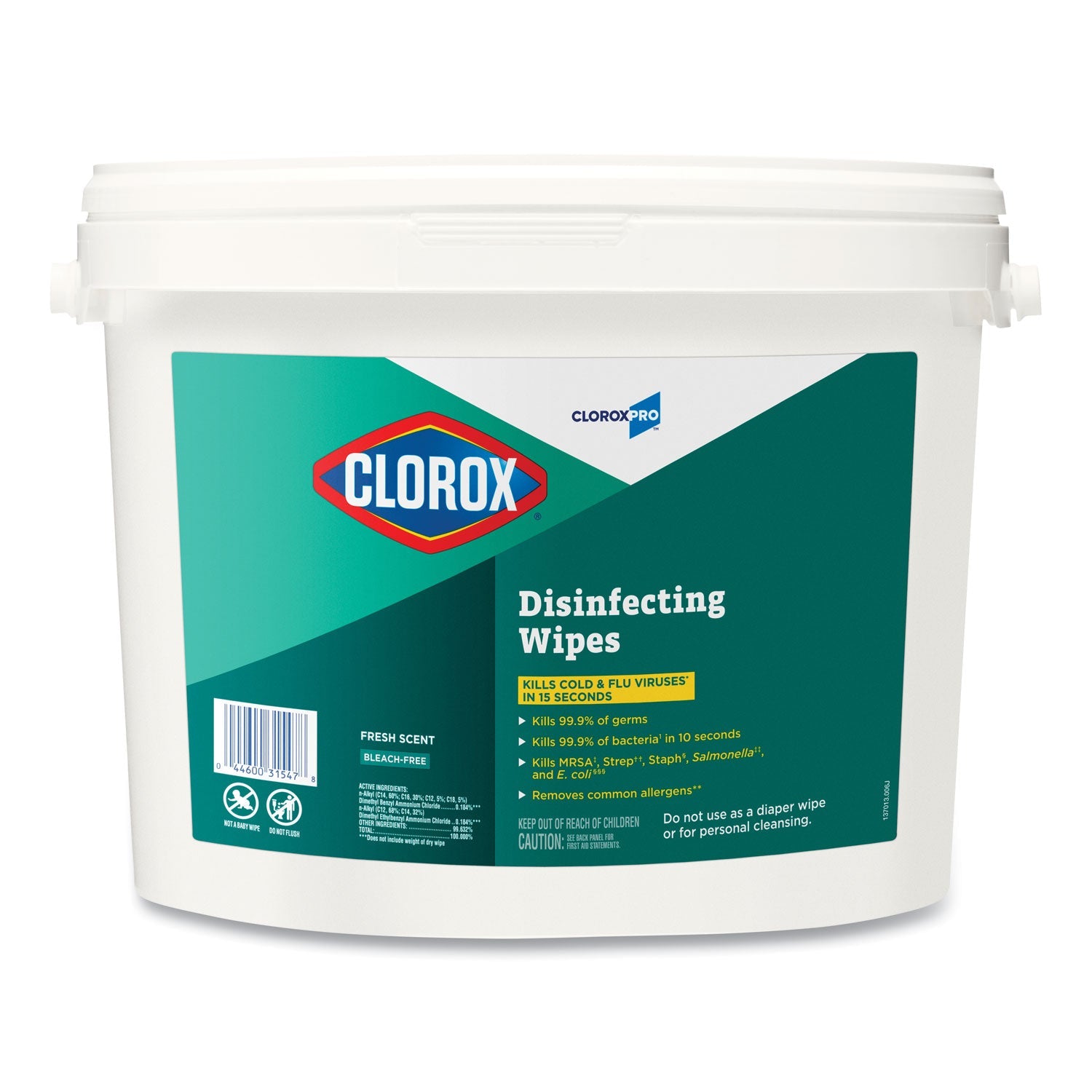 Clorox® Disinfecting Wipes, 1-Ply, 7 x 8, Fresh Scent, White, 700/Bucket