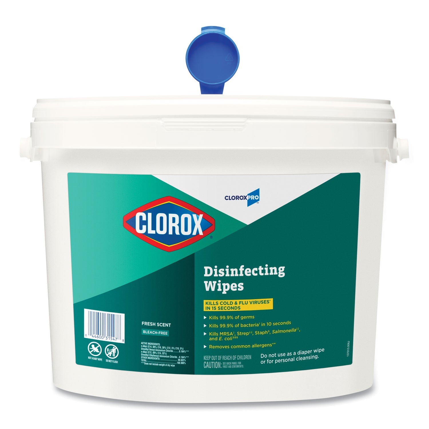 Clorox® Disinfecting Wipes, 1-Ply, 7 x 8, Fresh Scent, White, 700/Bucket