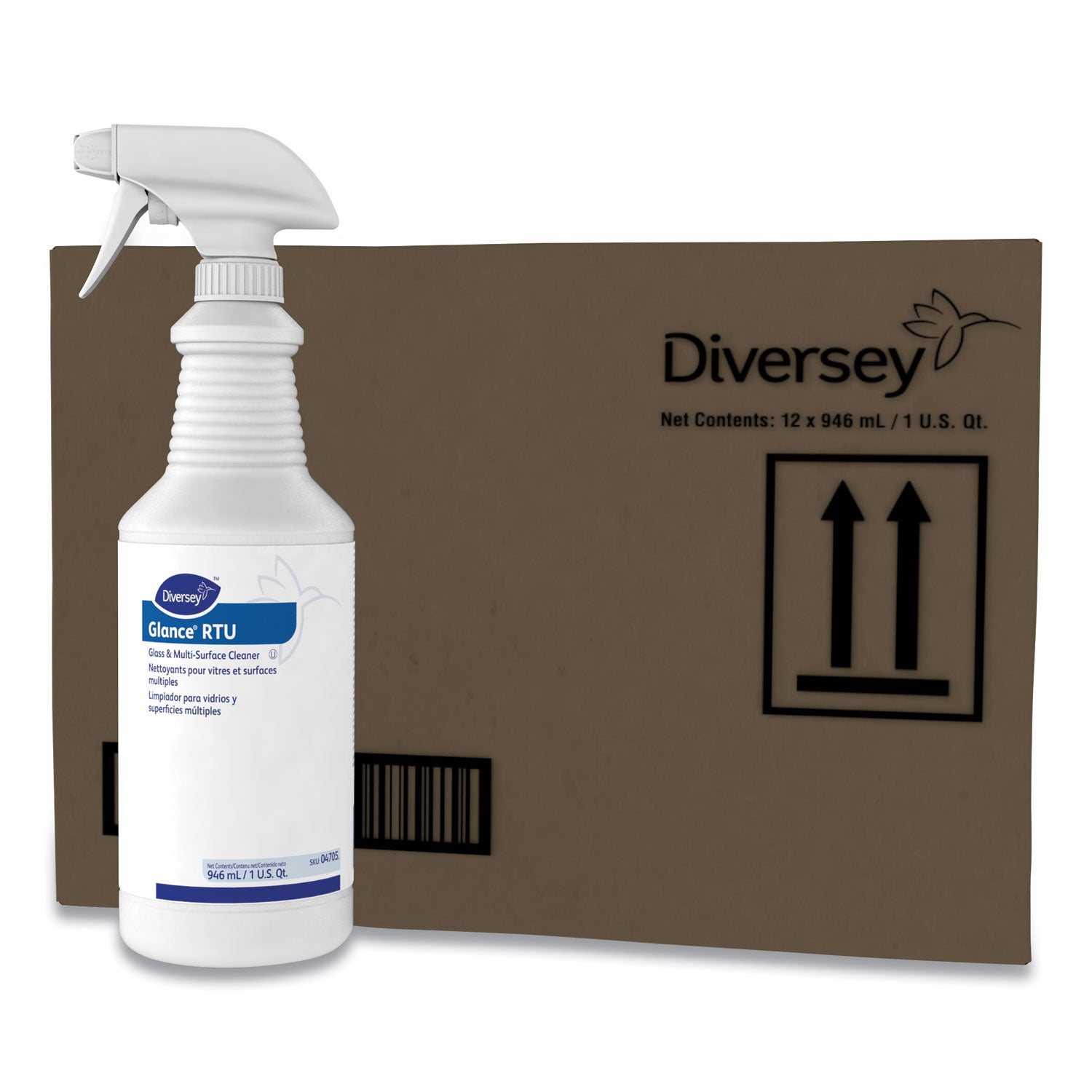 Diversey™ Glance Glass and Multi-Surface Cleaner, Original, (12) 32 oz Capped Bottles and One Trigger Sprayer
