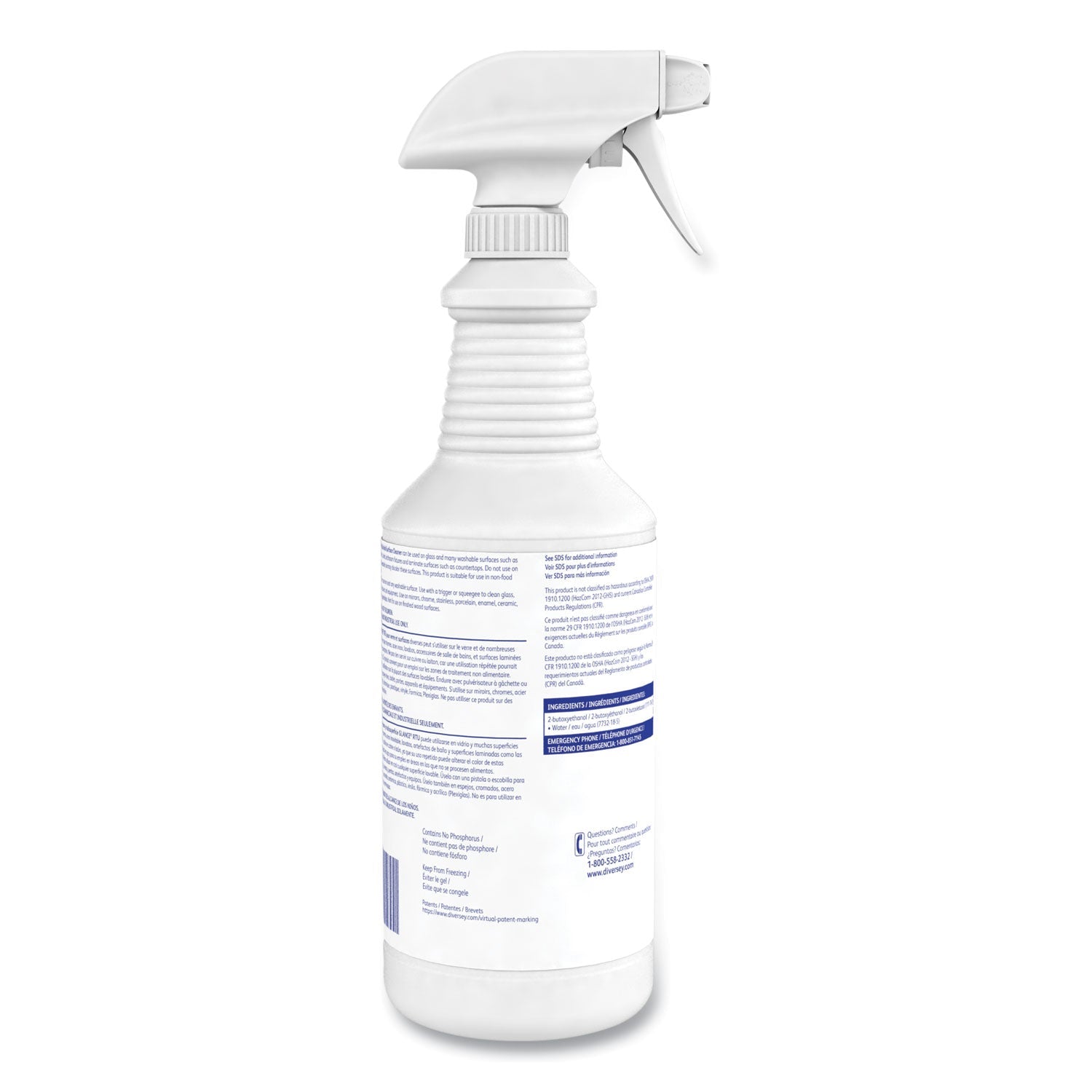Diversey™ Glance Glass and Multi-Surface Cleaner, Original, (12) 32 oz Capped Bottles and One Trigger Sprayer