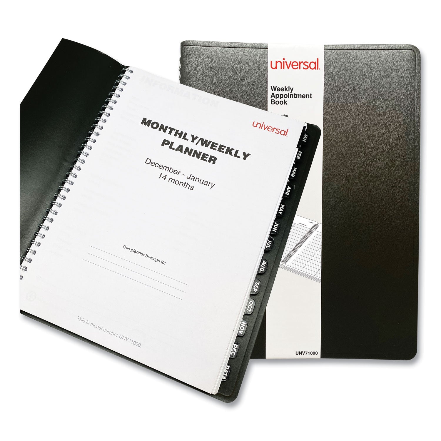 Universal® Weekly Planner, 11 x 8, Black Cover, 14-Month: Dec 2024 to Jan 2026
