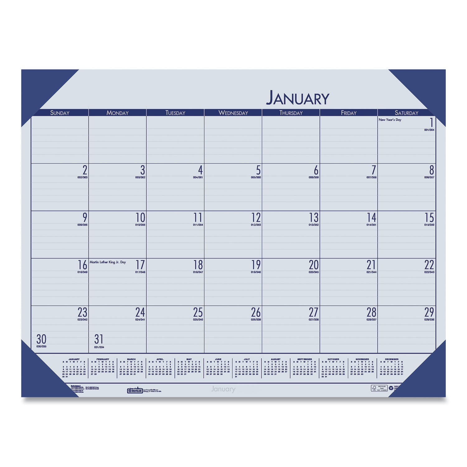Monthly Desk Pad Calendar | 18.5x13, Ocean Blue