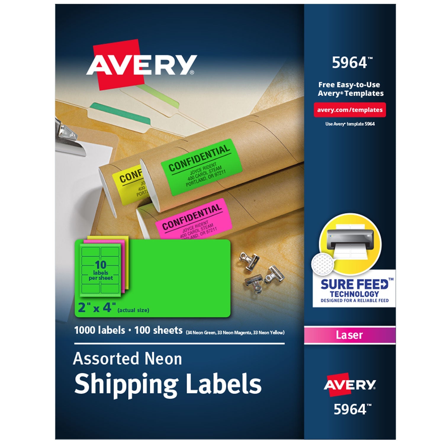 Avery® High-Visibility Permanent Laser Id Labels, 2 X 4, Neon Assorted, 1000/box