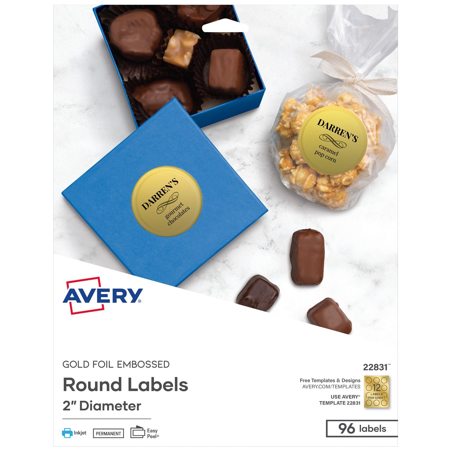 Round Labels | 2" Gold | For Inkjet, 96/Pack