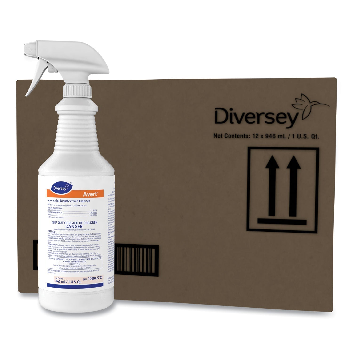 Diversey™ Avert Sporicidal Disinfectant Cleaner, 32 Oz Spray Bottle, 12/carton
