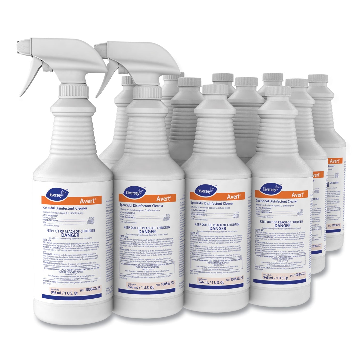 Diversey™ Avert Sporicidal Disinfectant Cleaner, 32 Oz Spray Bottle, 12/carton