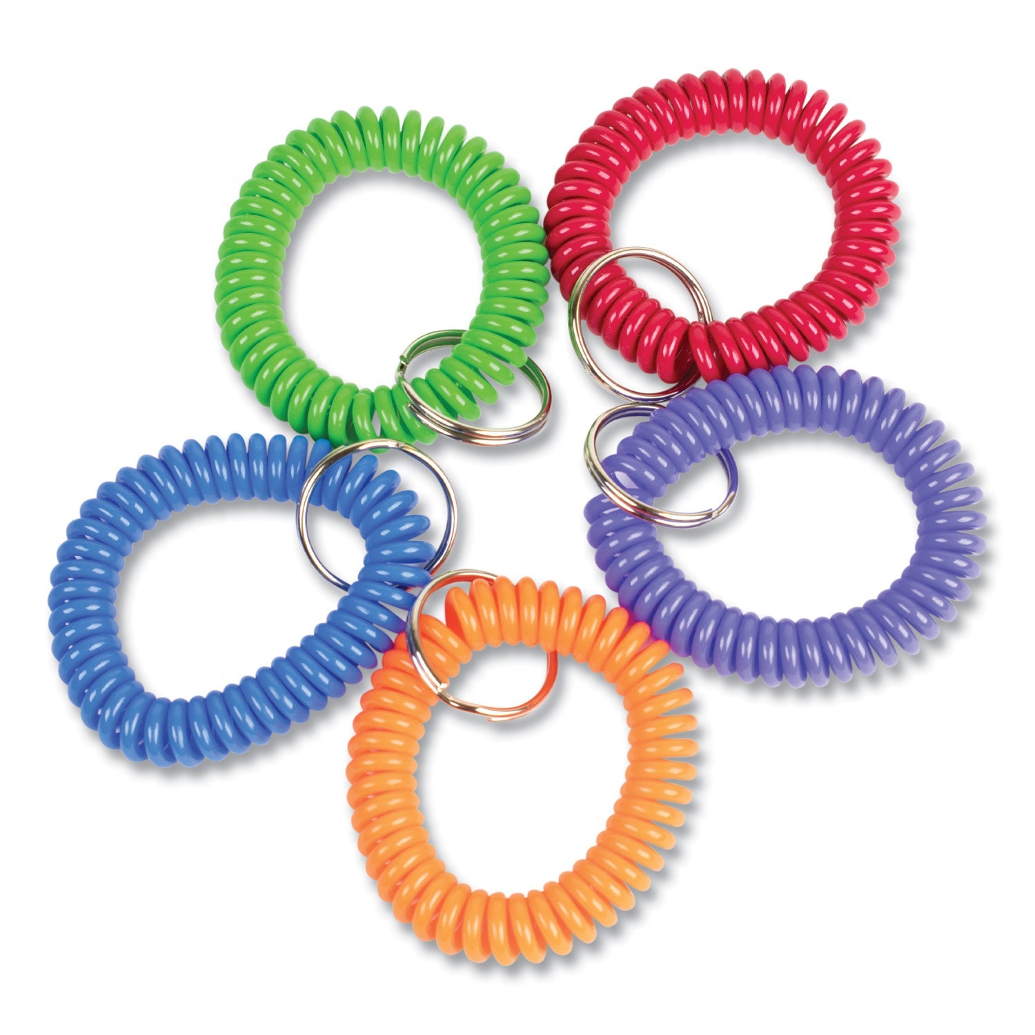 CONTROLTEK® Wrist Key Coil Key Organizers, Blue/Green/Orange/Purple/Red, 10/Pack