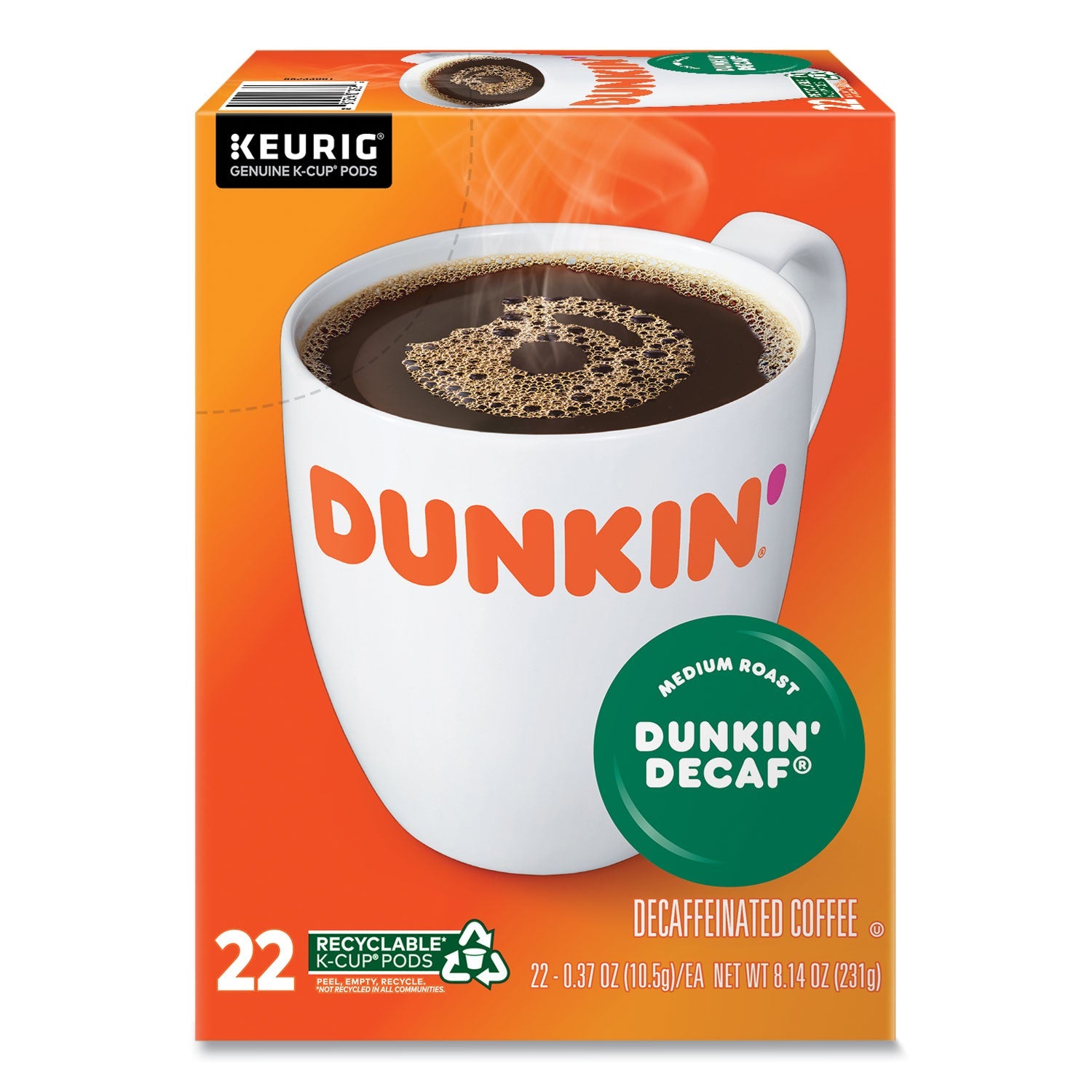 Dunkin'® K-Cup Pods, Dunkin' Decaf, 22/box