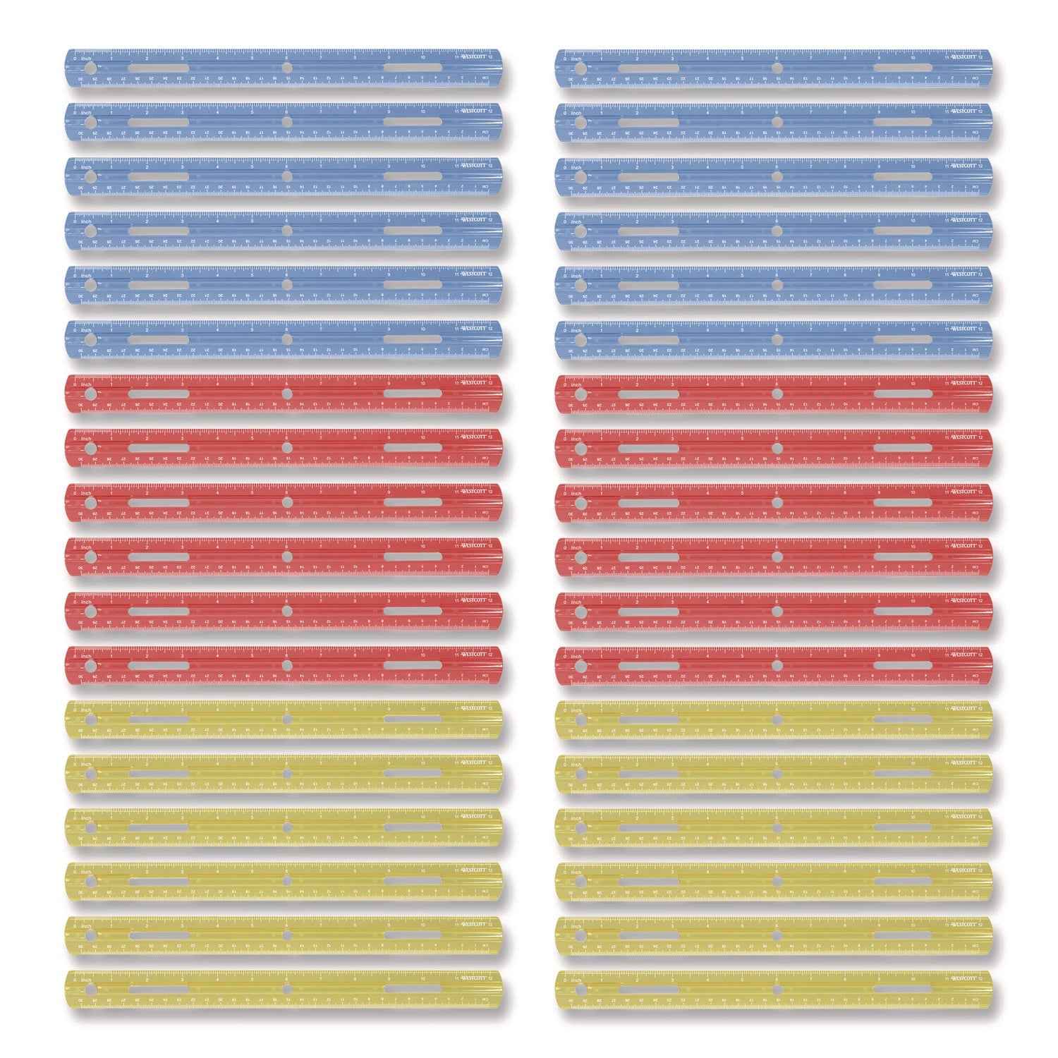 Westcott® Plastic Ruler, Standard/metric, 12" (30 Cm) Long, Assorted Translucent Colors