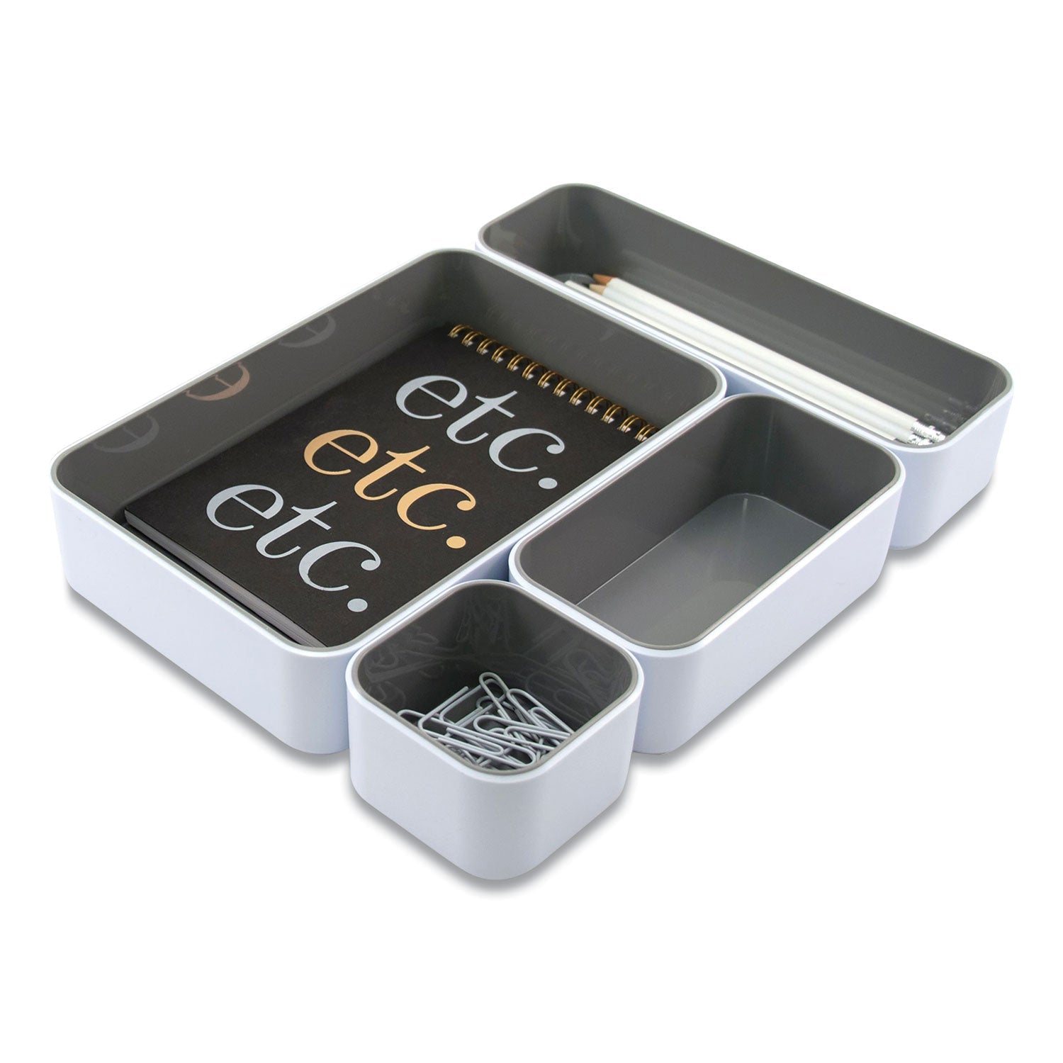 Fusion Stacking Bins | 4-Piece Set | White/Gray