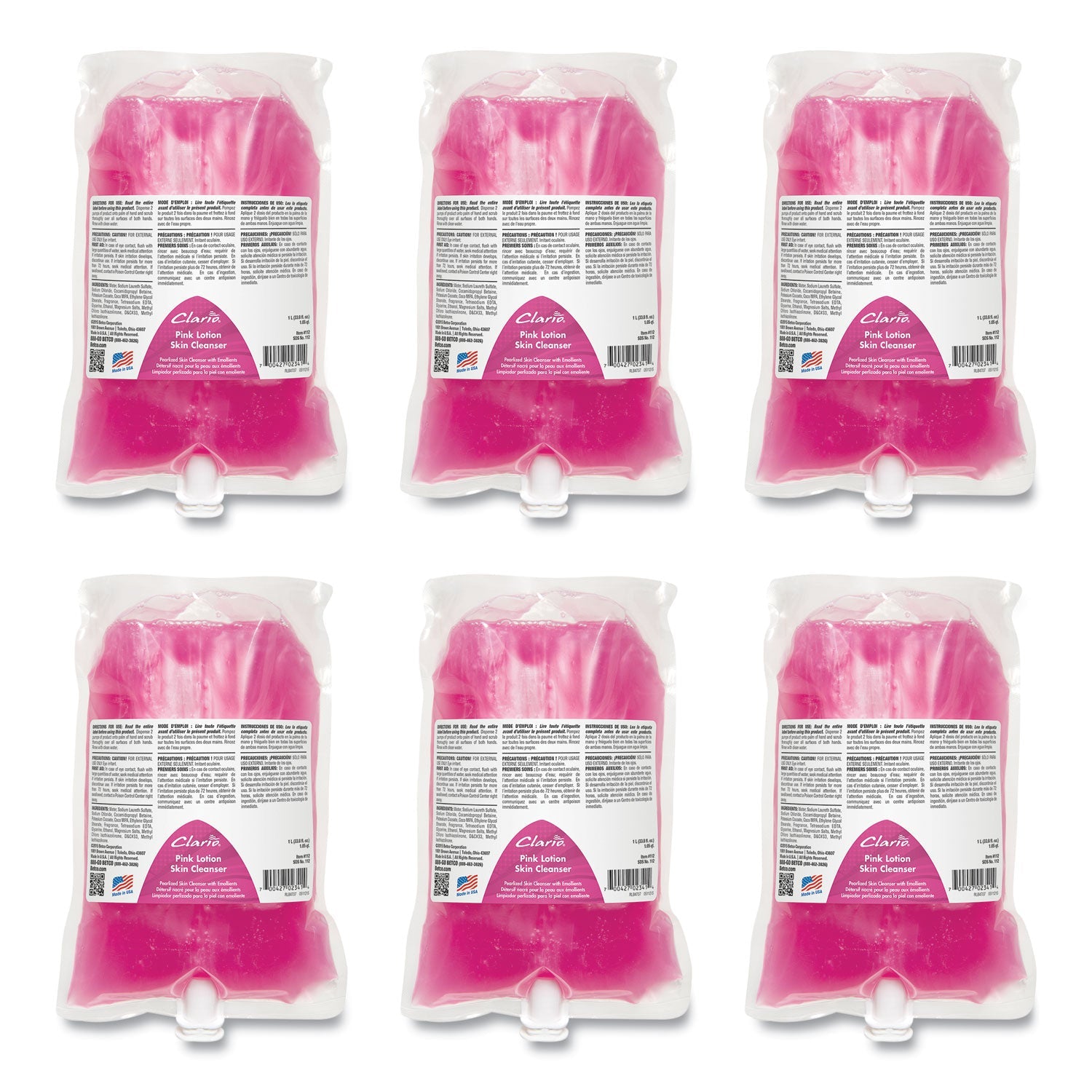 Betco® Pink Lotion Skin Cleanser Refill, Clean Bouquet Scent, 1,000 mL, 6/Carton