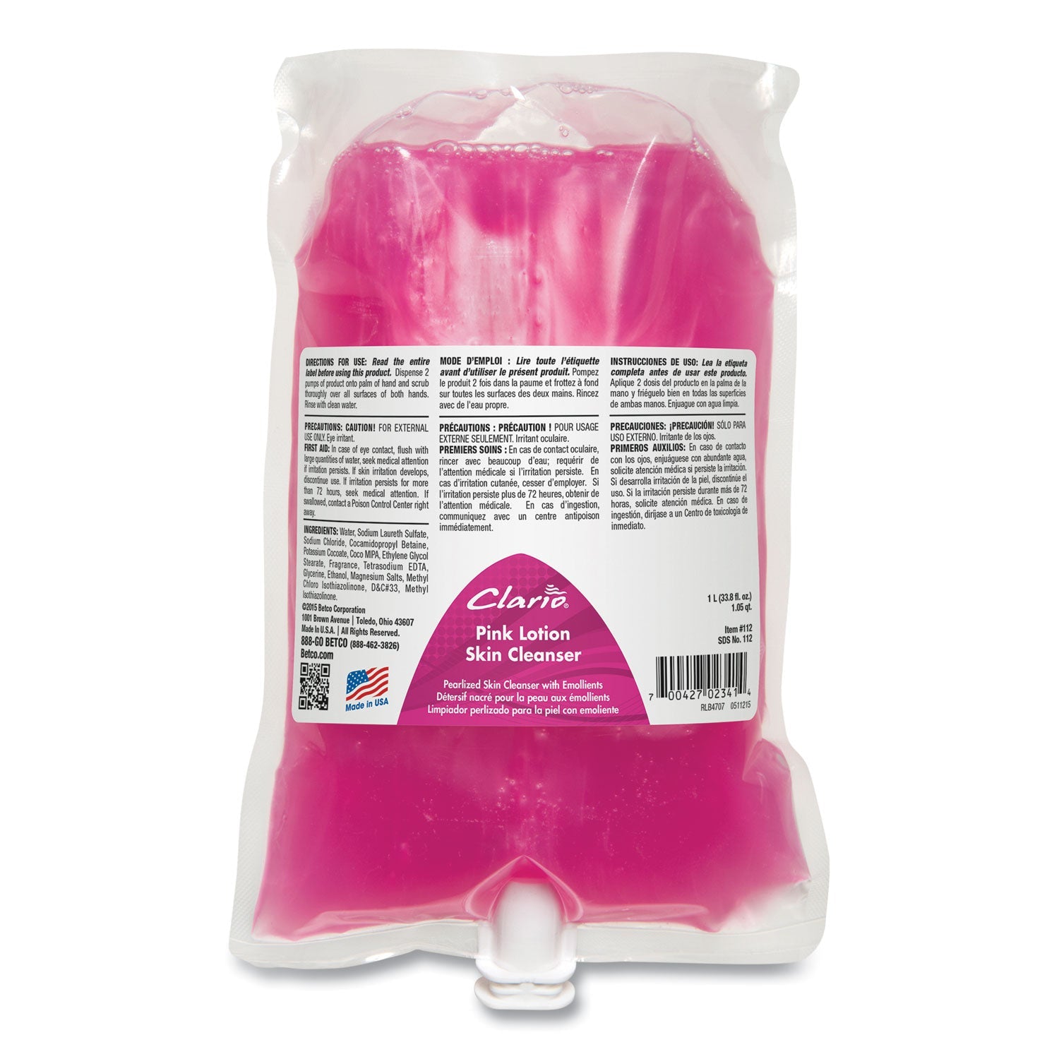 Betco® Pink Lotion Skin Cleanser Refill, Clean Bouquet Scent, 1,000 mL, 6/Carton