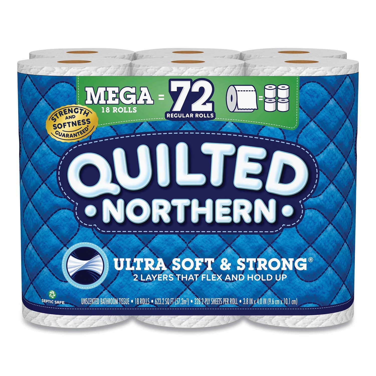 Quilted Northern® Ultra Soft And Strong Bathroom Tissue, Mega Rolls, Septic Safe, 2-Ply, White, 328 Sheets/roll, 18 Rolls/carton