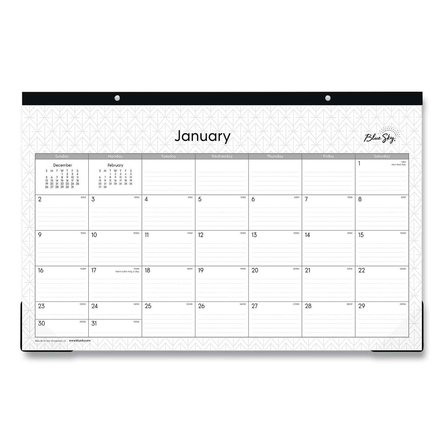 Blue Sky® Enterprise Desk Pad, Geometric Artwork, 17 x 11, White/Gray Sheets, Black Binding, Clear Corners, 12-Month (Jan to Dec): 2025