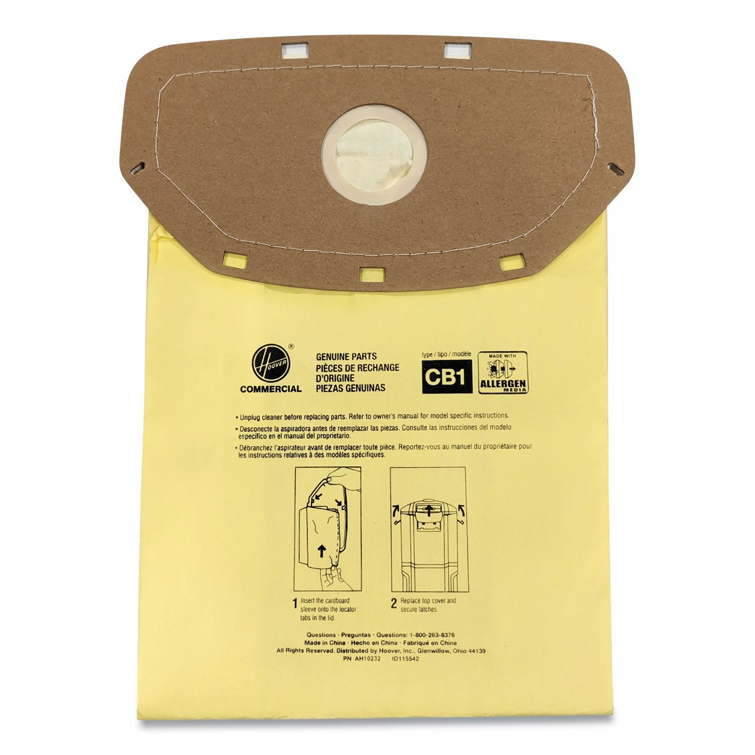 Hoover® Commercial Disposable Closed Collar Vacuum Bags, Allergen Cb1, 10/pack