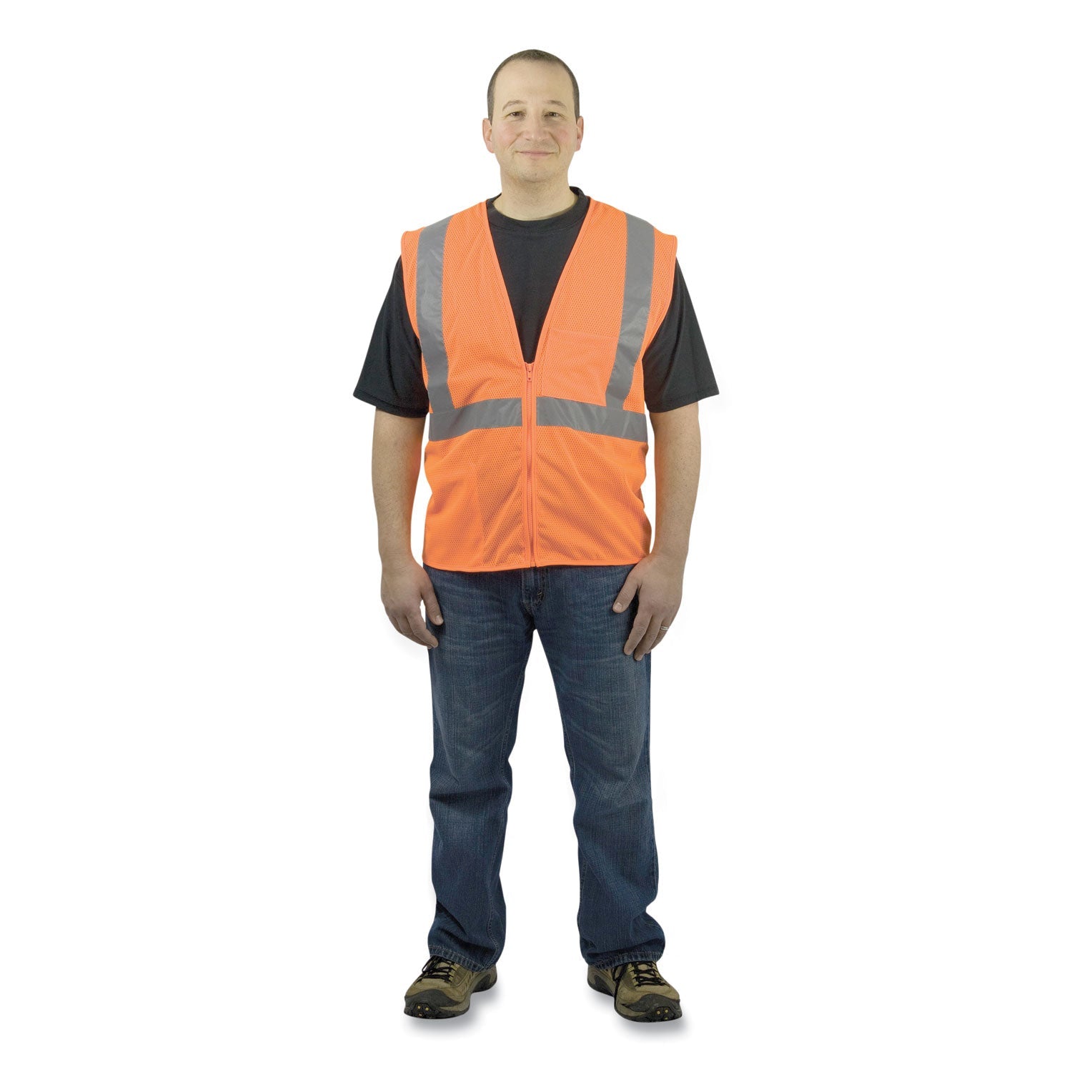 PIP ANSI Class 2 Four Pocket Zipper Safety Vest, Polyester Mesh, Large, Hi-Viz Orange