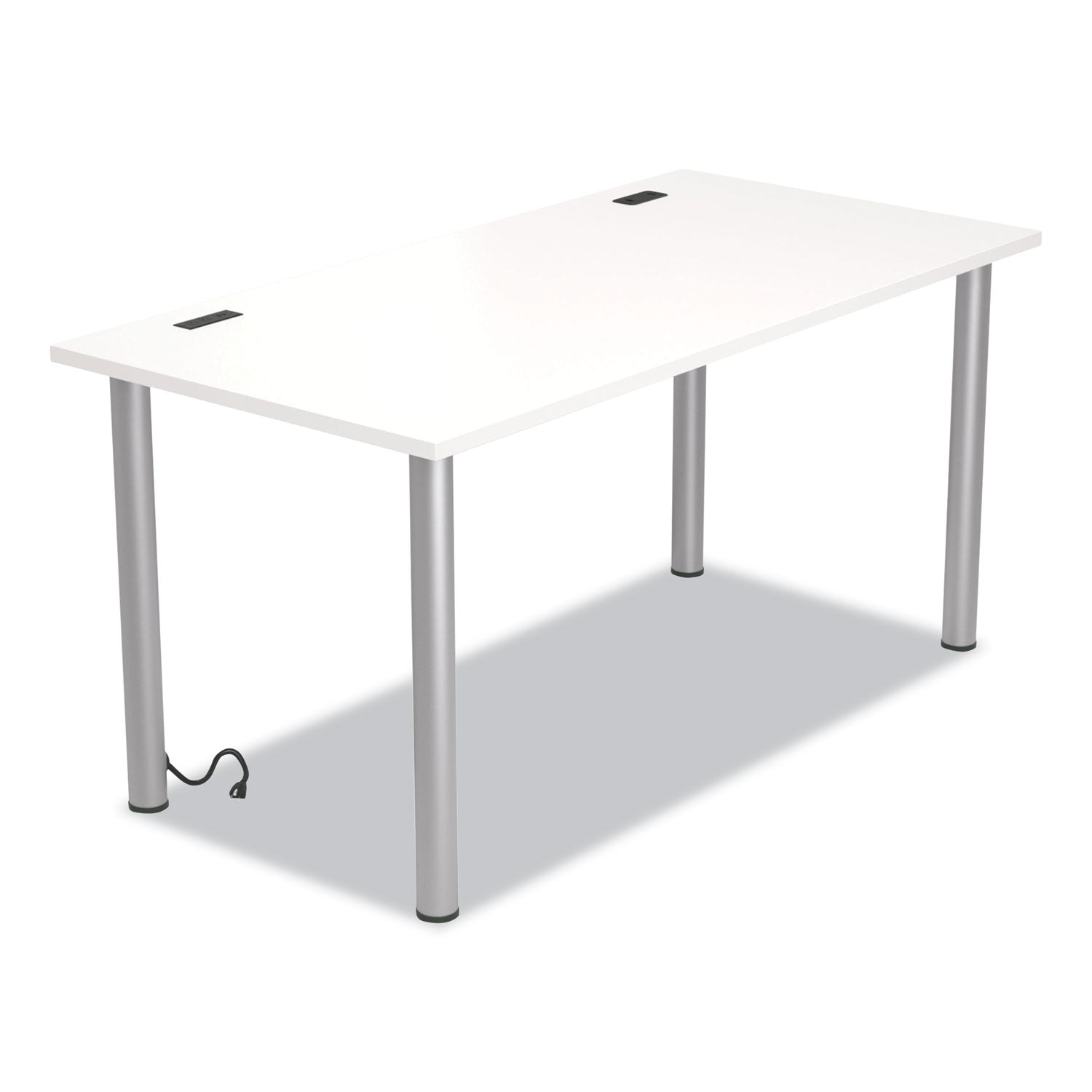Union & Scale™ Essentials Writing Table-Desk With Integrated Power Management, 59.7" X 29.3" X 28.8", White/aluminum
