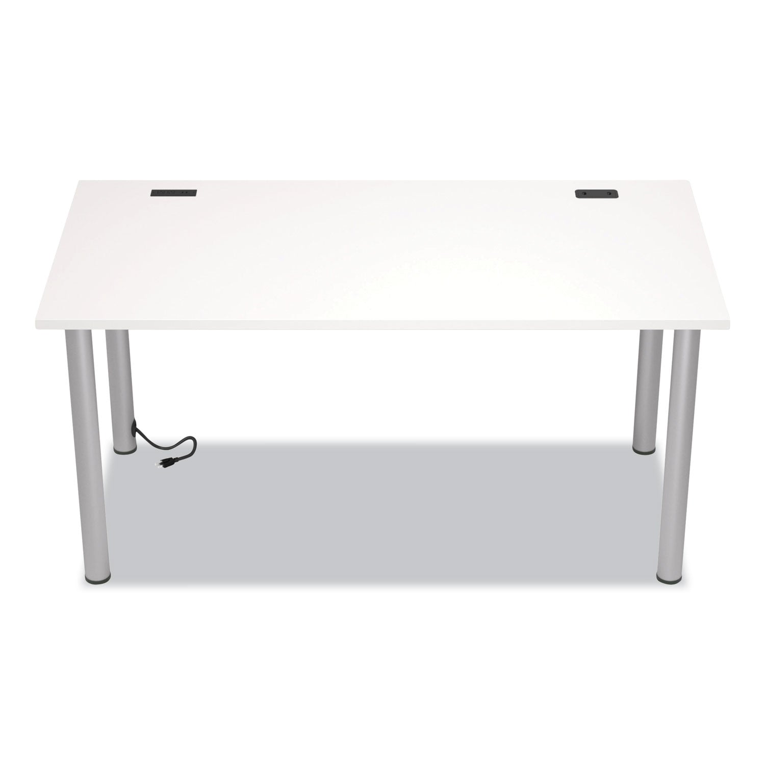 Union & Scale™ Essentials Writing Table-Desk With Integrated Power Management, 59.7" X 29.3" X 28.8", White/aluminum