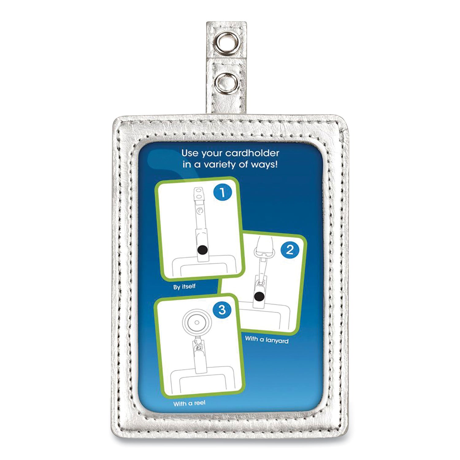 Cosco® Myid Leather Id Badge Holder, Vertical/horizontal, 2.5 X 4, Silver