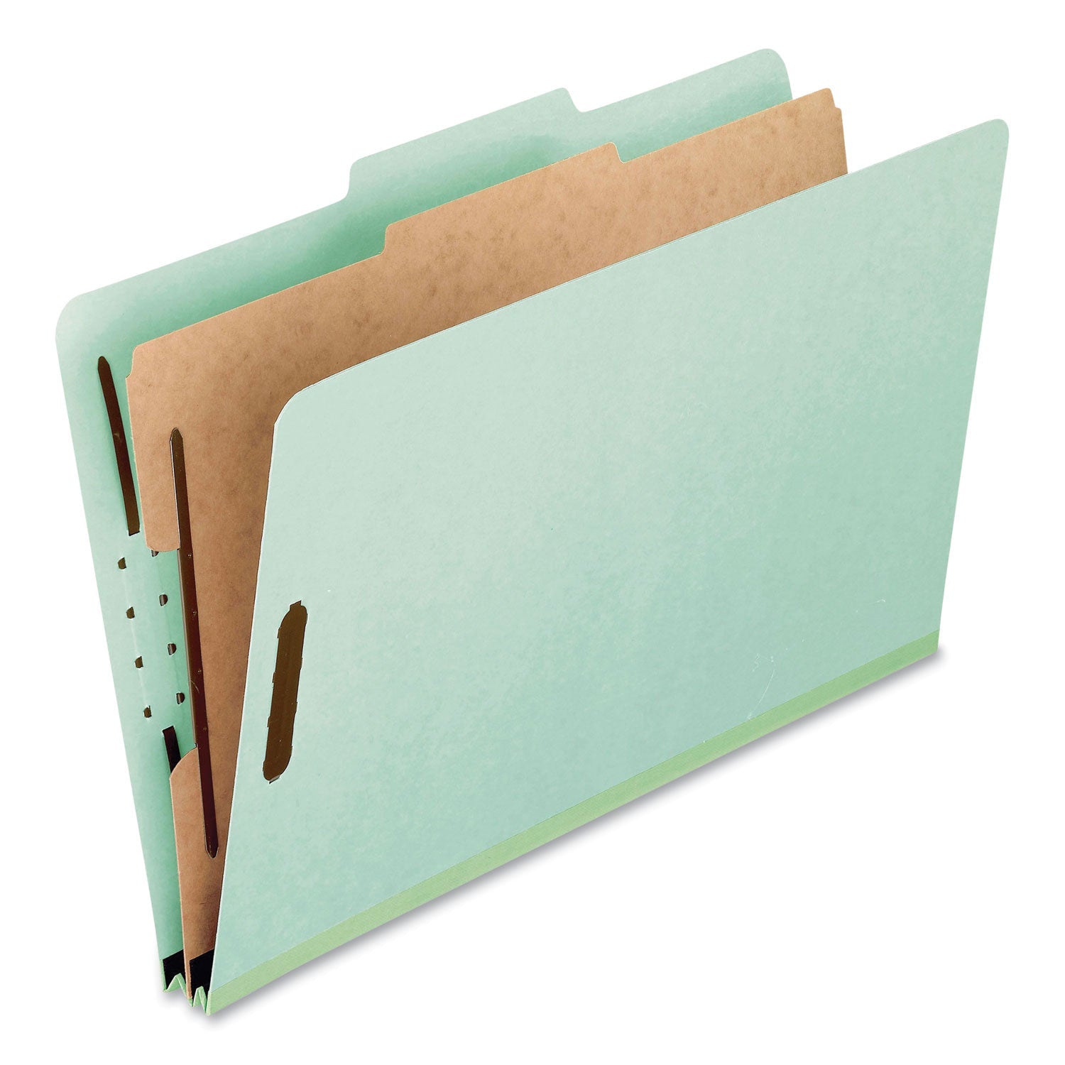Pendaflex® Four-Section Pressboard Classification Folders, 2" Expansion, 1 Divider, 4 Fasteners, Legal Size, Light Green, 10/Box