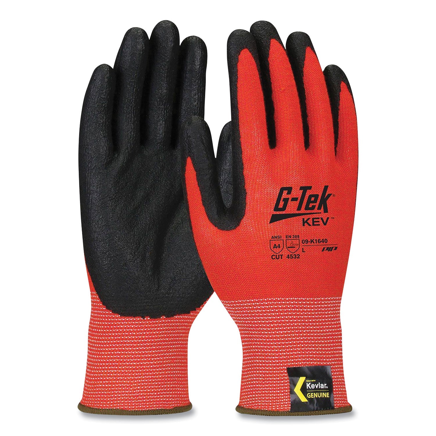 G-Tek® Kev Hi-Vis Seamless Knit Kevlar Gloves, 2x-Large, Red/black