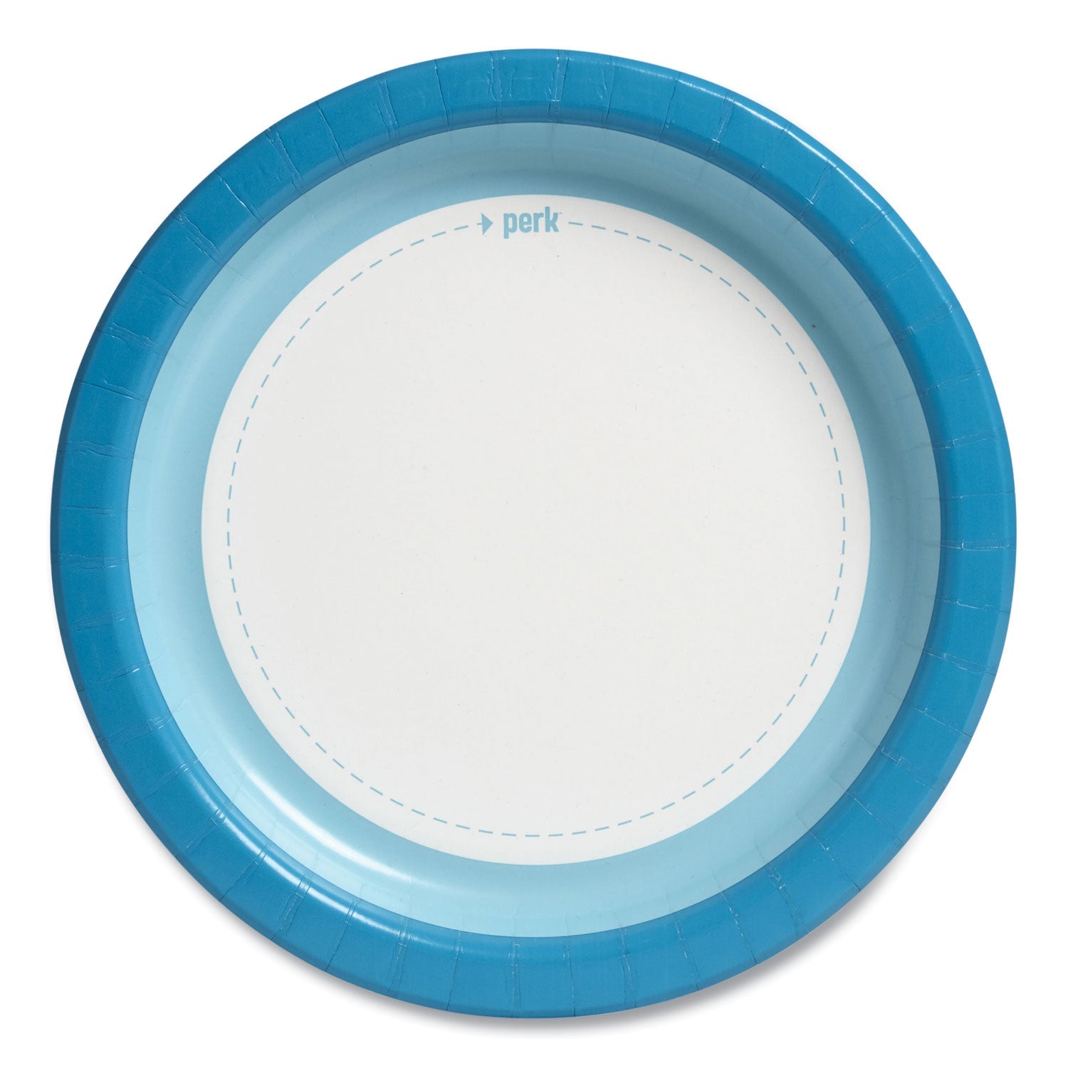 Perk™ Heavy-Weight Paper Plates, 10" dia, White/Blue, 125/Pack