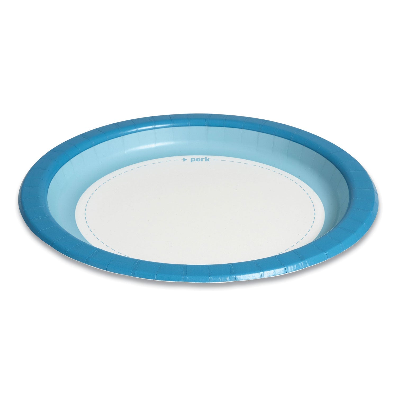 Perk™ Heavy-Weight Paper Plates, 10" dia, White/Blue, 125/Pack