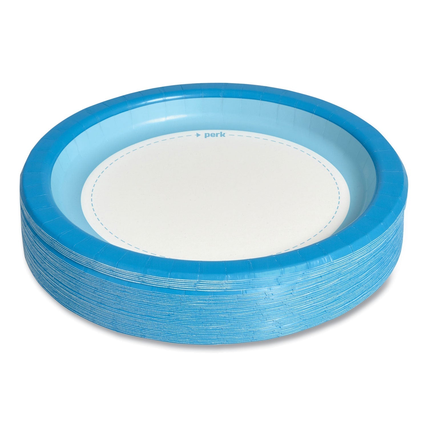 Perk™ Heavy-Weight Paper Plates, 10" dia, White/Blue, 125/Pack